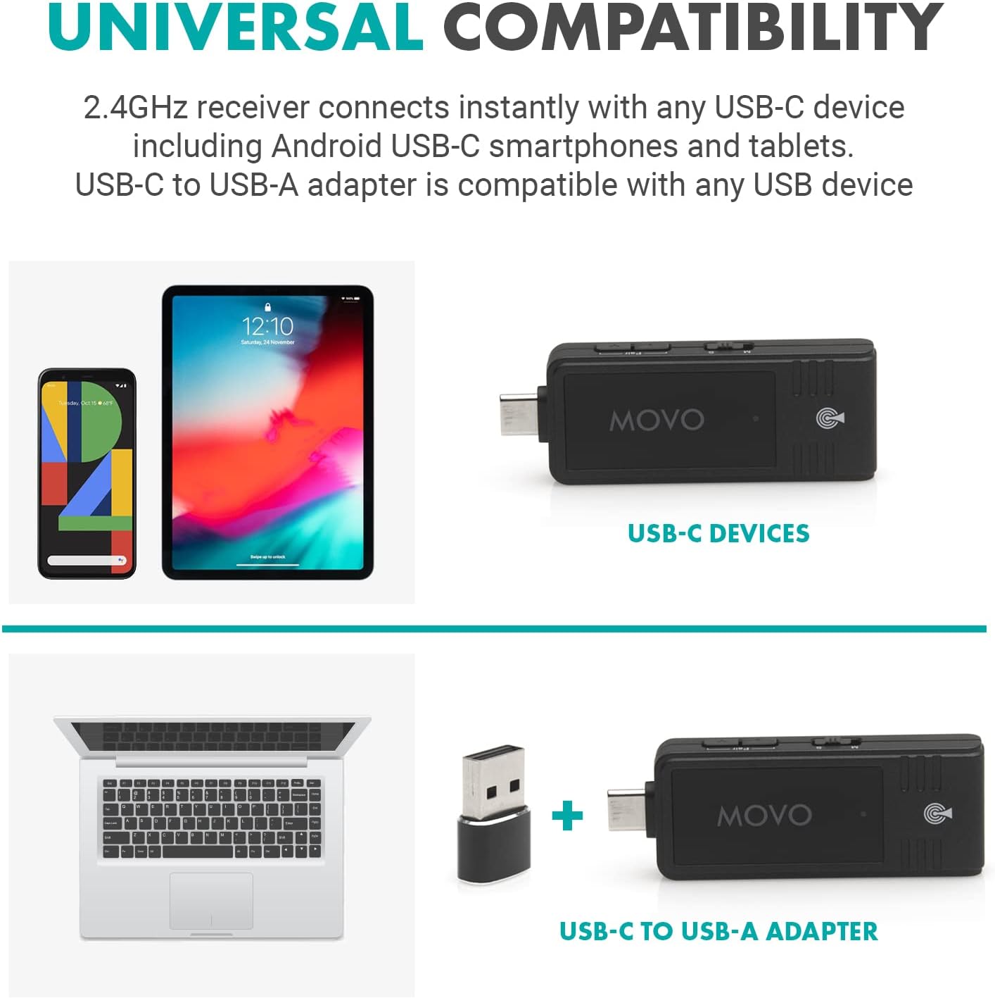 Movo WMX-1-UH USB-C Wireless Headset Microphone - USB Wireless Headset Microphone for Computers, Smartphones, and Tablets - Image 4