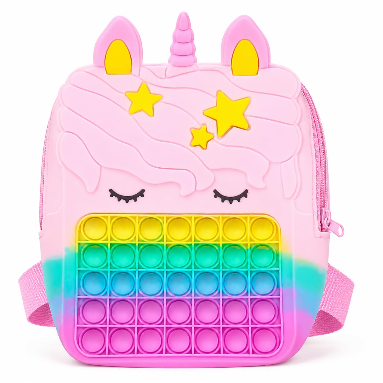 Unicorn Pop It Backpack for Girls | Silicone Kids School Bag with Fidget Pop Bubble | Lightweight Waterproof Mini Backpack | Cute Rainbow Travel Bag for Nursery, Preschool & Daycare