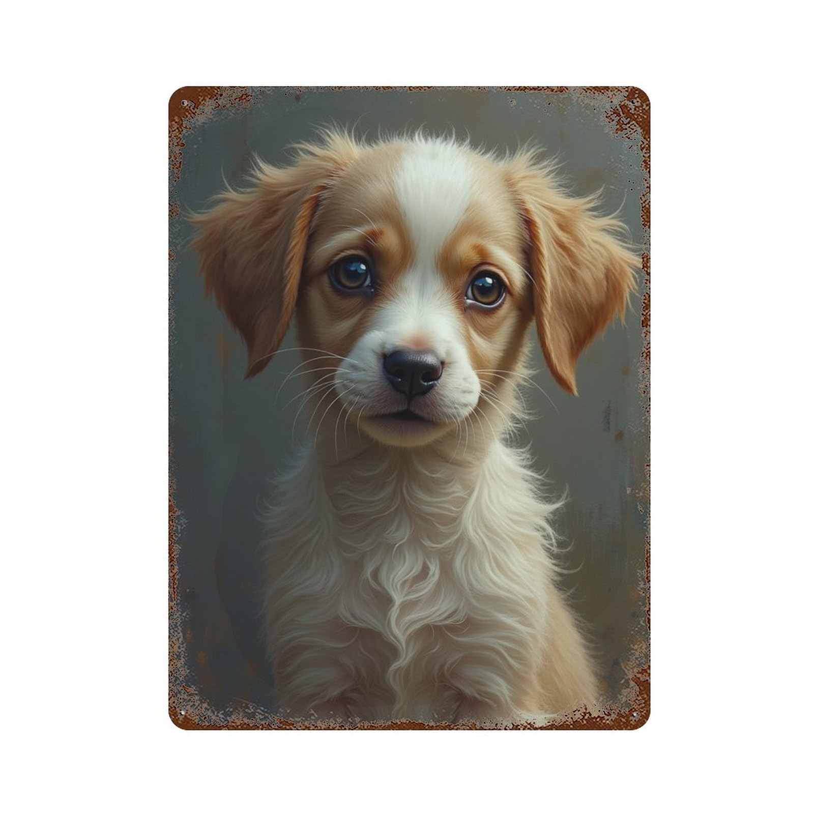 Rust Effect Cute Puppy Portrait Rustic Tin Plaque 15.7"x11.8", Classic Wall Plaque for Shed, Workshop And Garage Wall Decor