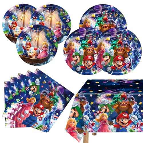Mario Birthday Party Supplies 20 Plates 20 Napkins and 1 Tablecover for Mario Party Supplies Mario Theme Party Decorations