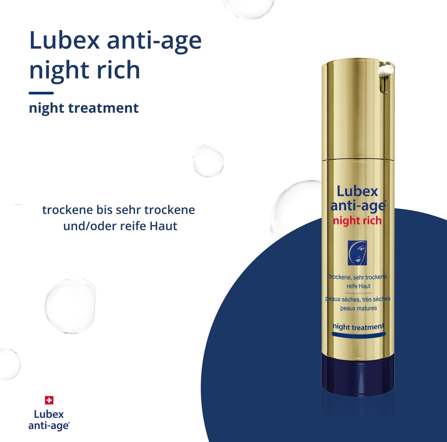 night rich – Nachtpflegecreme mit Retinol, AntiOx-Komplex und Hyaluronsäure, für trockene bis sehr trocken und/oder reife Haut, hergestellt in der Schweiz, 50ml
