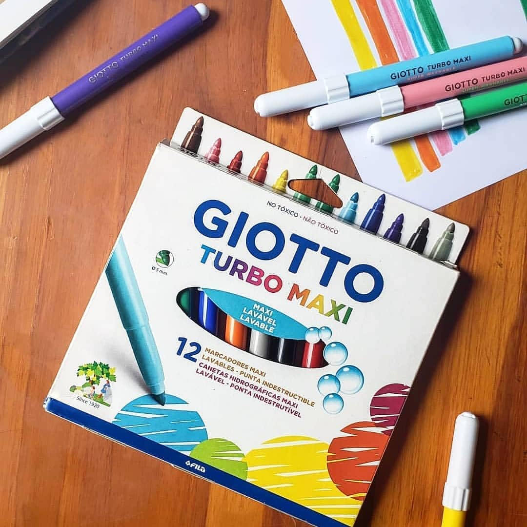 Giotto 454000 Turbo Pennarelli, Turbo Maxi Punta Larga, 5 mm, Confezione da 12, Assortiti