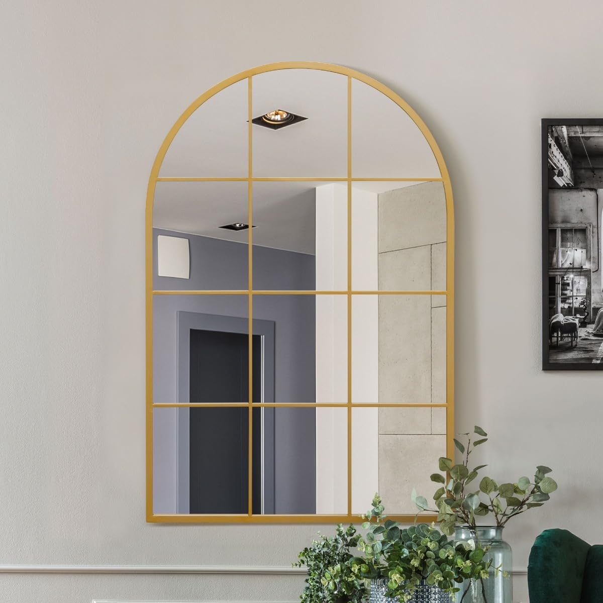 MirrorOutlet Gold Metal Frame Window Arch Wall Leaner Mirror - 47x31"" 120x80cm