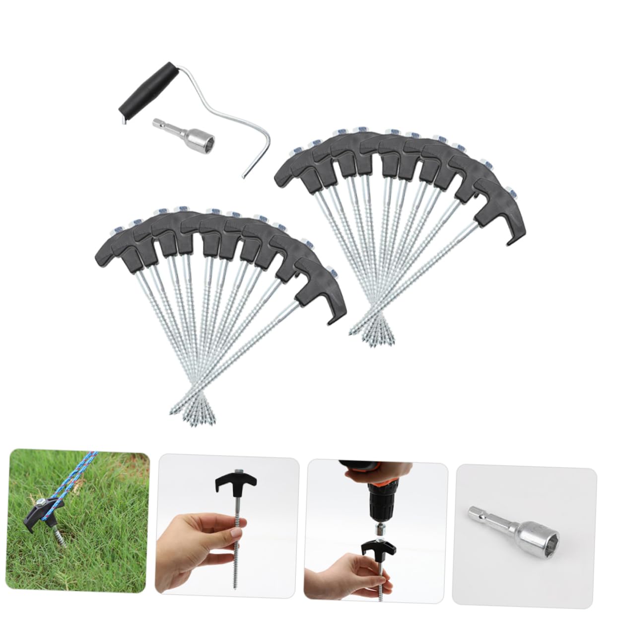 Piquets de Tente en Acier 1 Set pour Canopée, Noir