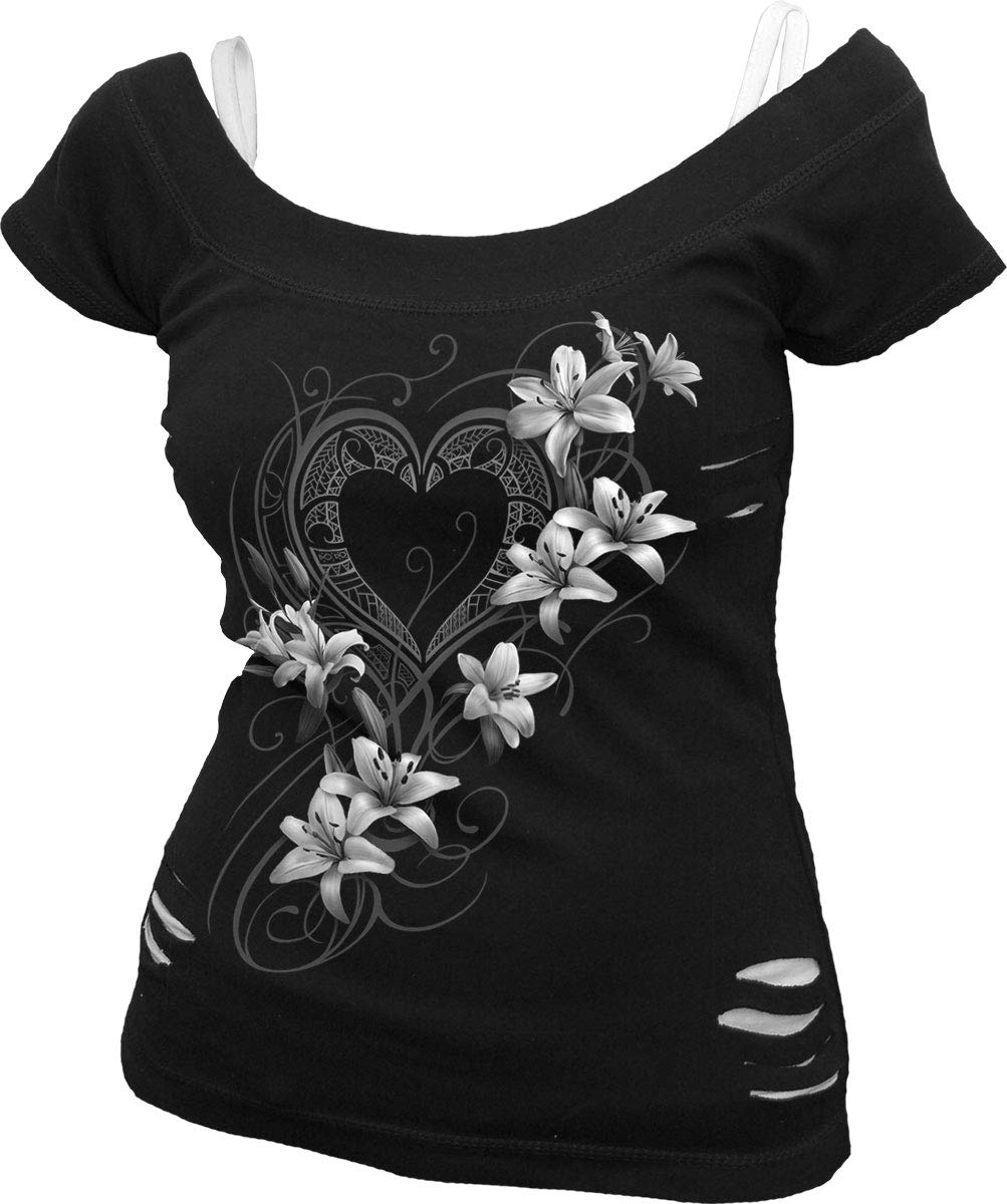Spiral Women's Black (Black & White 008) F710 - Tops Short Sleeve T Shirt, Black, Xxl Uk