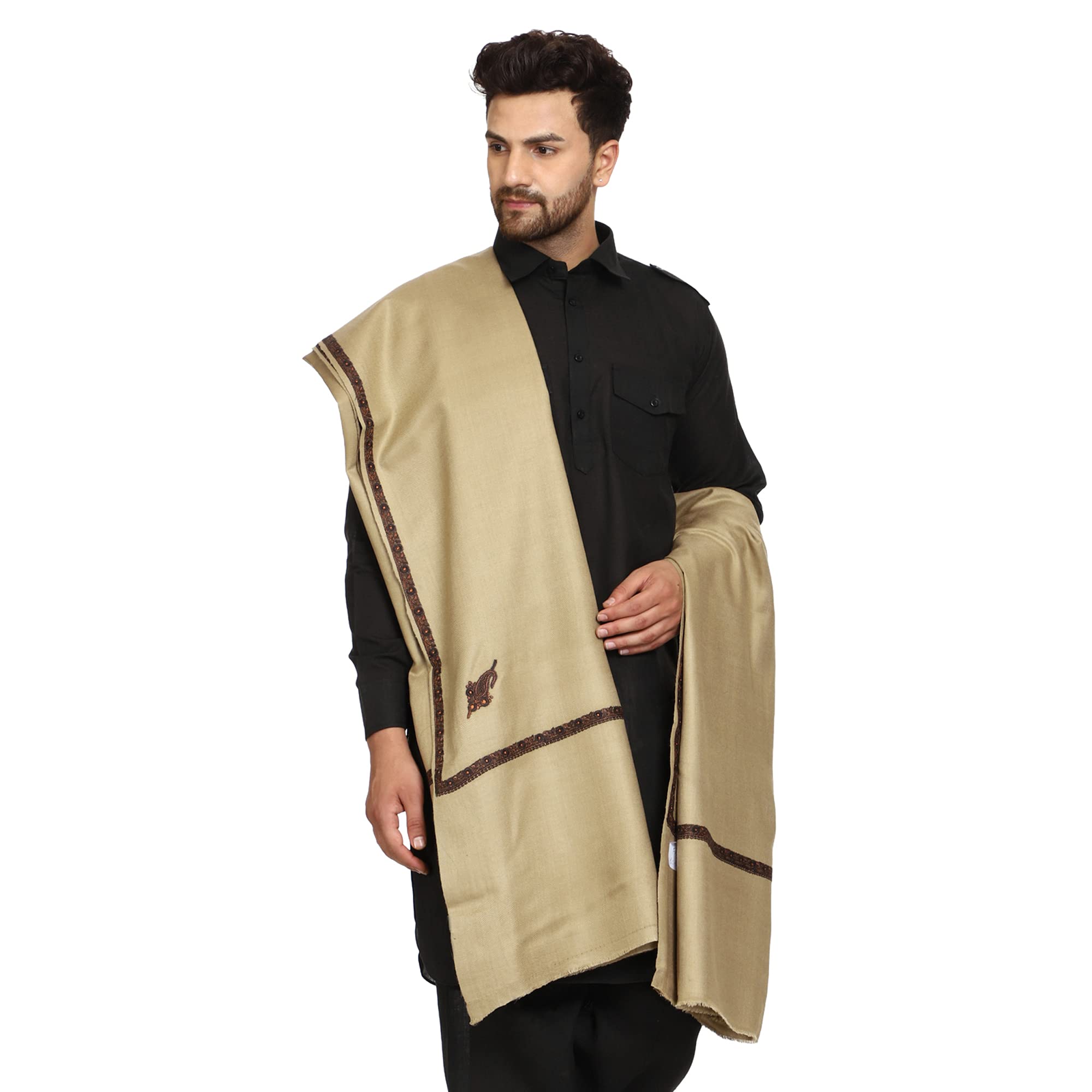 SWI WITH LABEL Men's Kashmiri Embroidered Wool Shawl