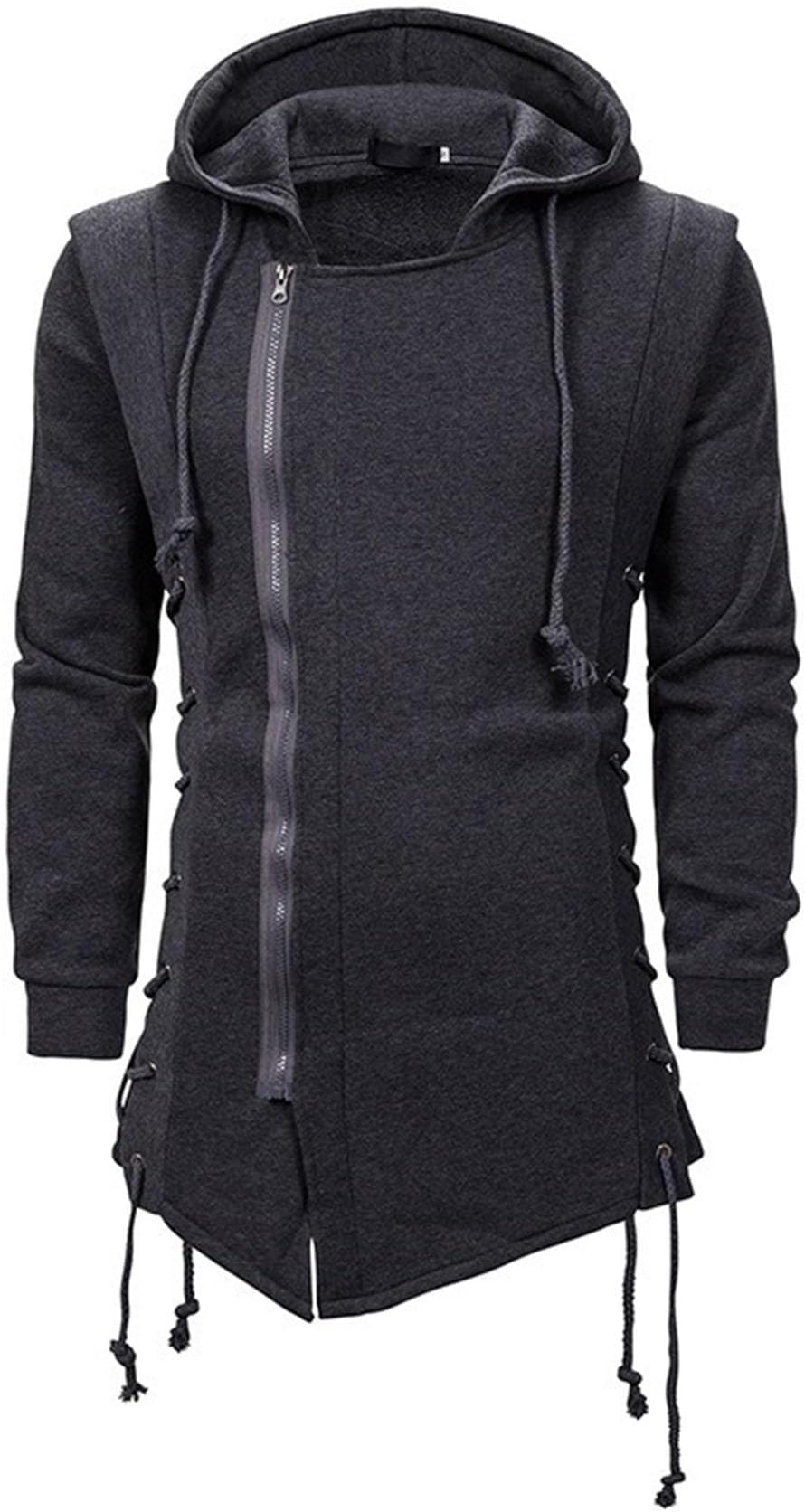 CNSTOREMen's Fashion Hoodie Side Lace Up Fleece Gothic Jacket Sweatshirt Grey
