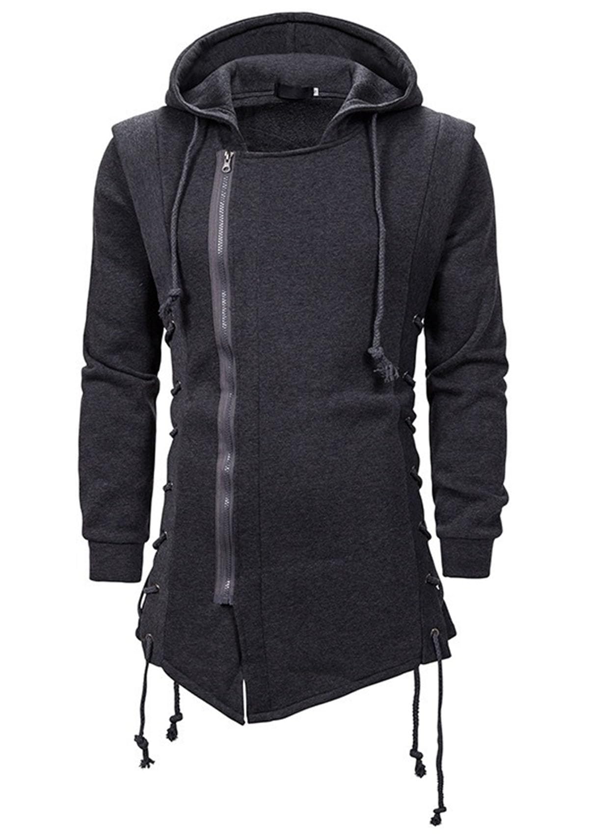 CNSTOREMen's Fashion Hoodie Side Lace Up Fleece Gothic Jacket Sweatshirt Grey