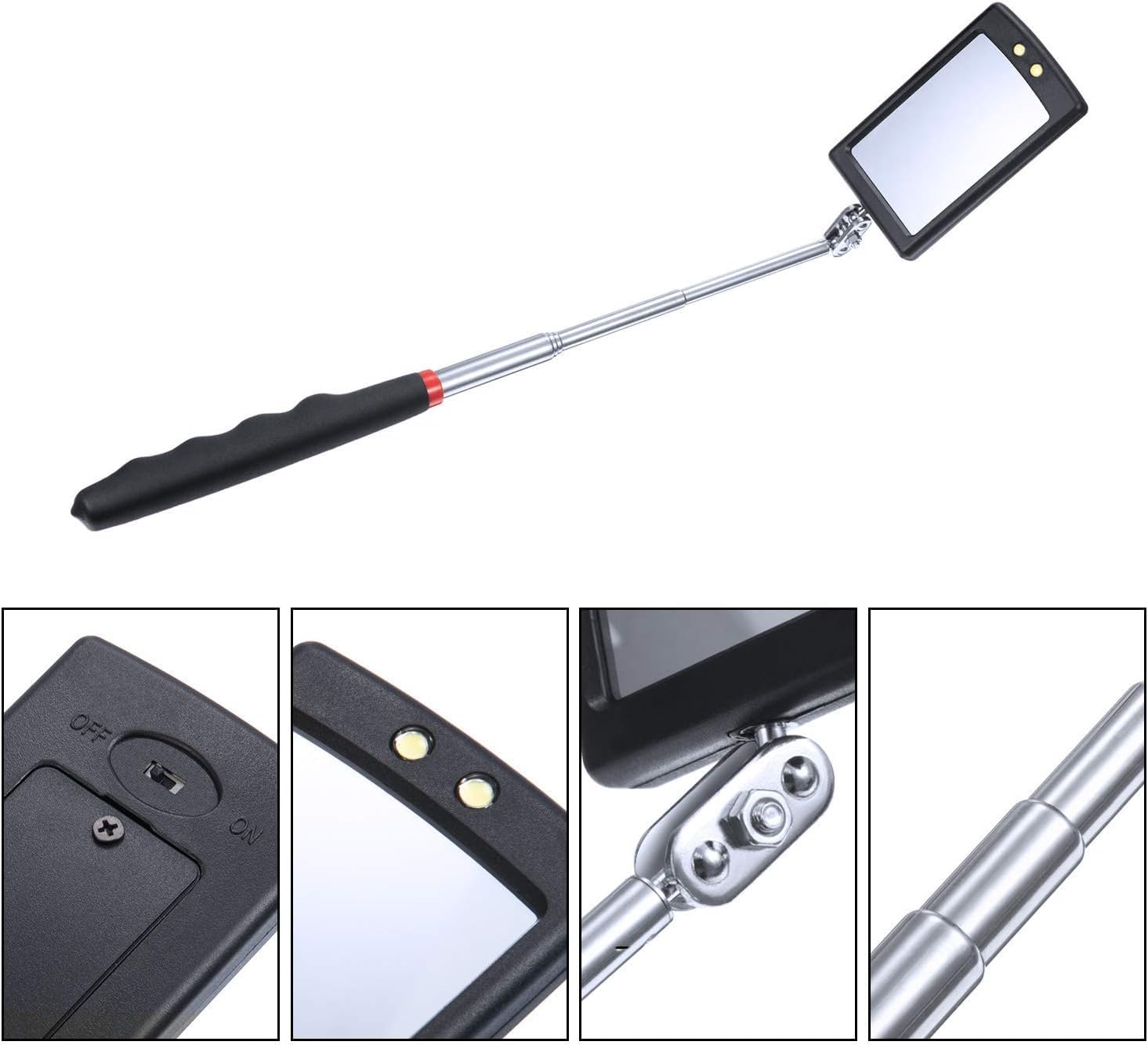 6 Pezzi Strumento Magnetico per Pickup, 1.5/4/20lb Strumento di Prelievo Magnetico e Specchio di Ispezione Quadrato/Circolare, con LED Illuminato e Maniglia Telescopica Rotante a 360°