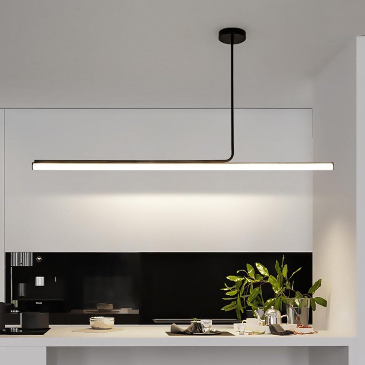 Lampadario Sospensione a LED Dimmerabile con Telecomando per Cucina con Isola, Tavolo da Pranzo, Soggiorno e Ufficio – Lampada Moderna a Soffitto per Interni, Nero, A-150cm