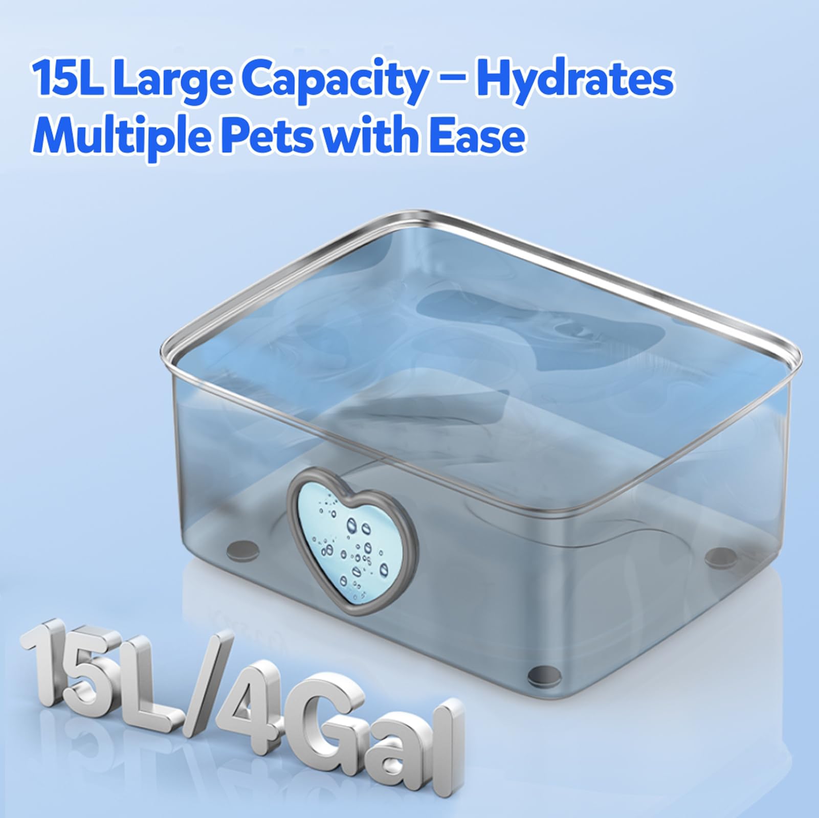 Kastty Fuente de agua para perros de 15L/4 galones, dispensador de cuenco de agua de acero inoxidable de filtración de 5 etapas, fuente de agua súper silenciosa para mascotas, con ventana de agua y