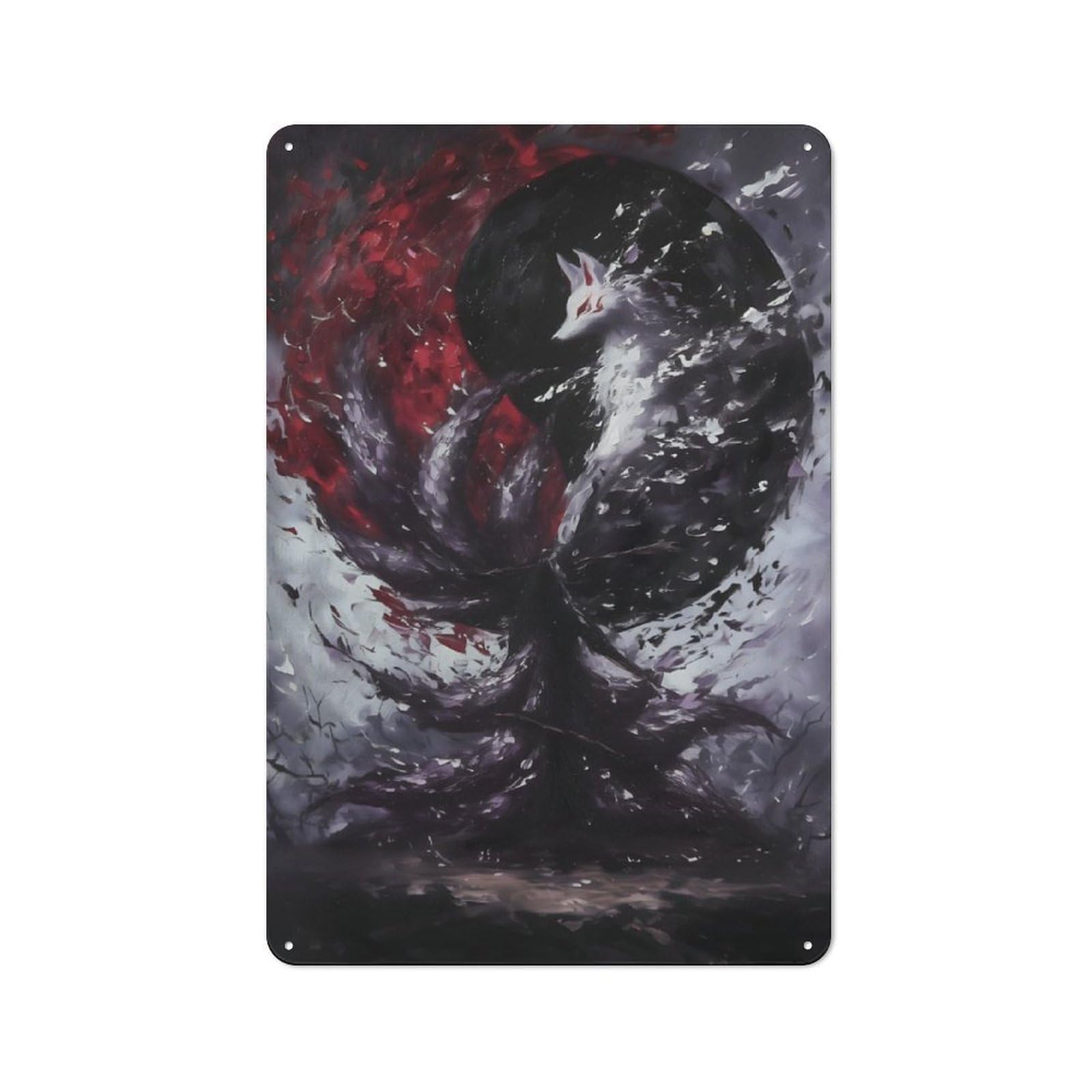 Junmoney Kitsune Spirit Painting Retro Tin Wall Plaque 30X20cm Featuring For Pub Or Café, New-Space Wall Decor For Pub Decor Enthusiasts