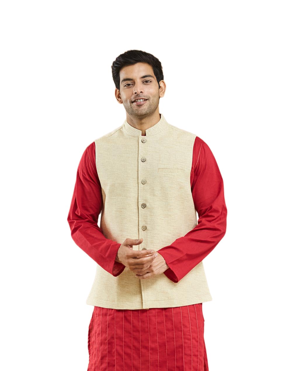 Beige Cotton Nehru Jacket