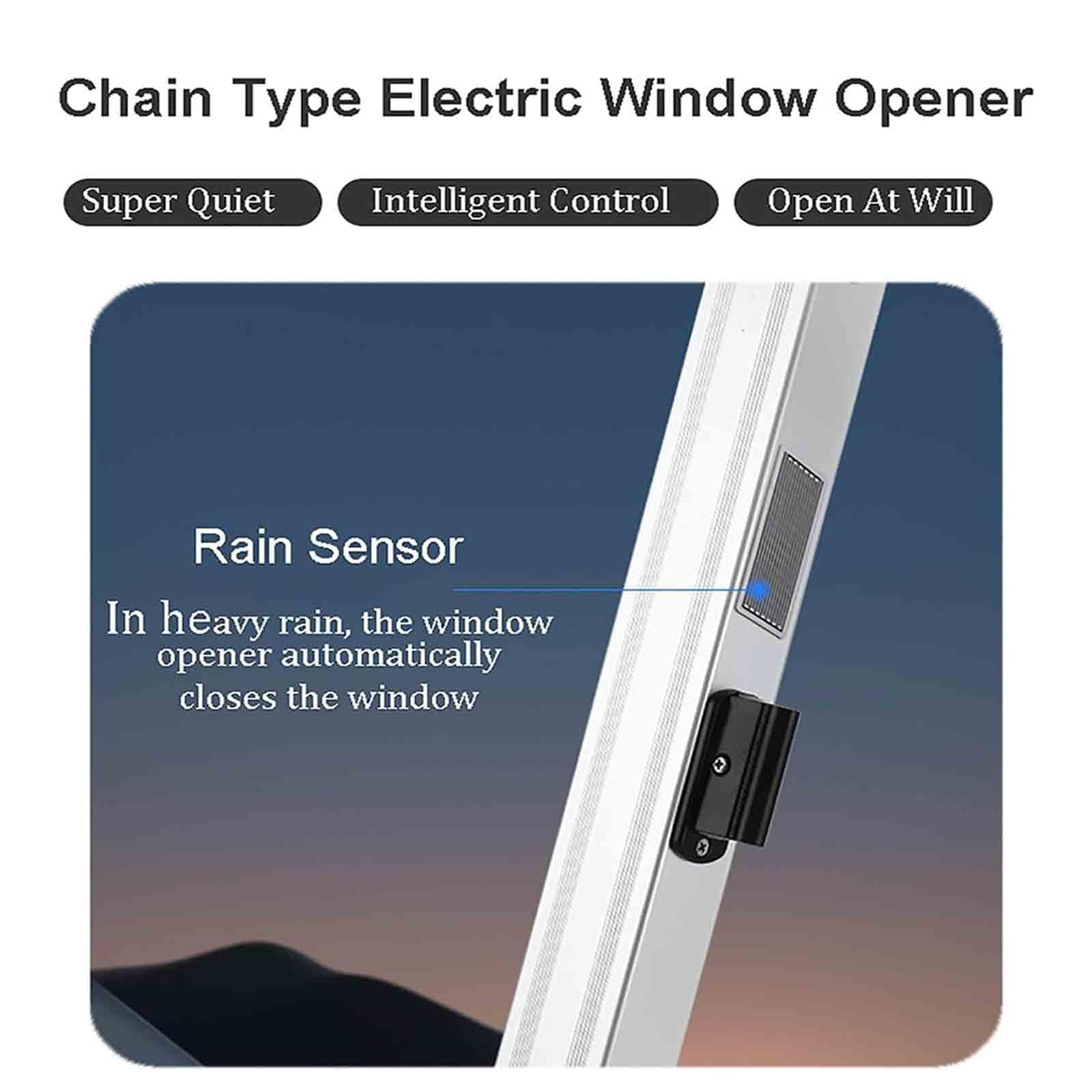 Elektronischer Fensteröffner mit Kettenantrieb, drahtlosem Regensensor, 600mm