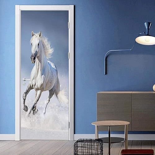 LORBAY Calcomanías 3D exquisitas para puerta, diseño de caballo blanco, autoadhesivo, PVC, impermeable, para dormitorio, sala de estar, tienda,
