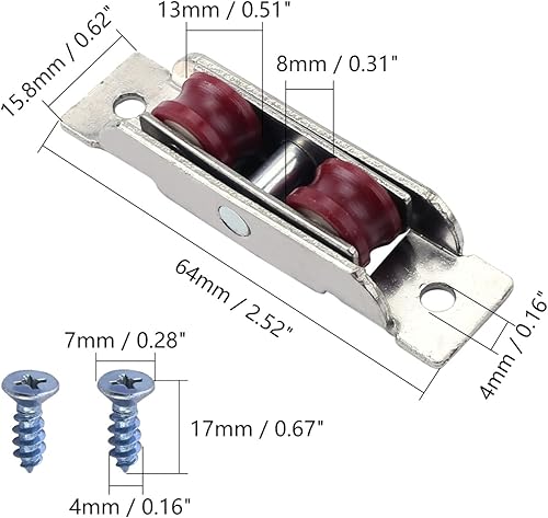 Miniatura 2 de Bettomshin Polea de rueda doble con ranura en U de nailon de 0.622 in de ancho, polea de ventana de puerta corredera, rueda doble, carcasa de acero