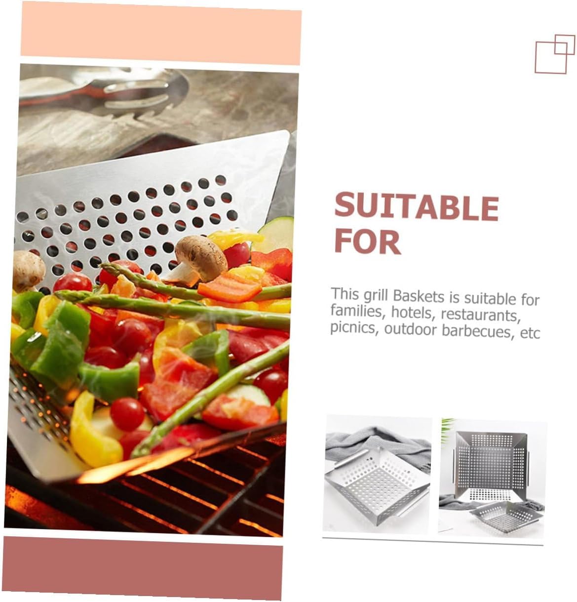 Stainless Steel Bbq Grill Baskets Set, 8" and 12" Vegetable Grilling Baskets for Outdoor Barbecue, Multipurpose Portable Bbq Storage Accessories for Grilling Vegetables and Meat