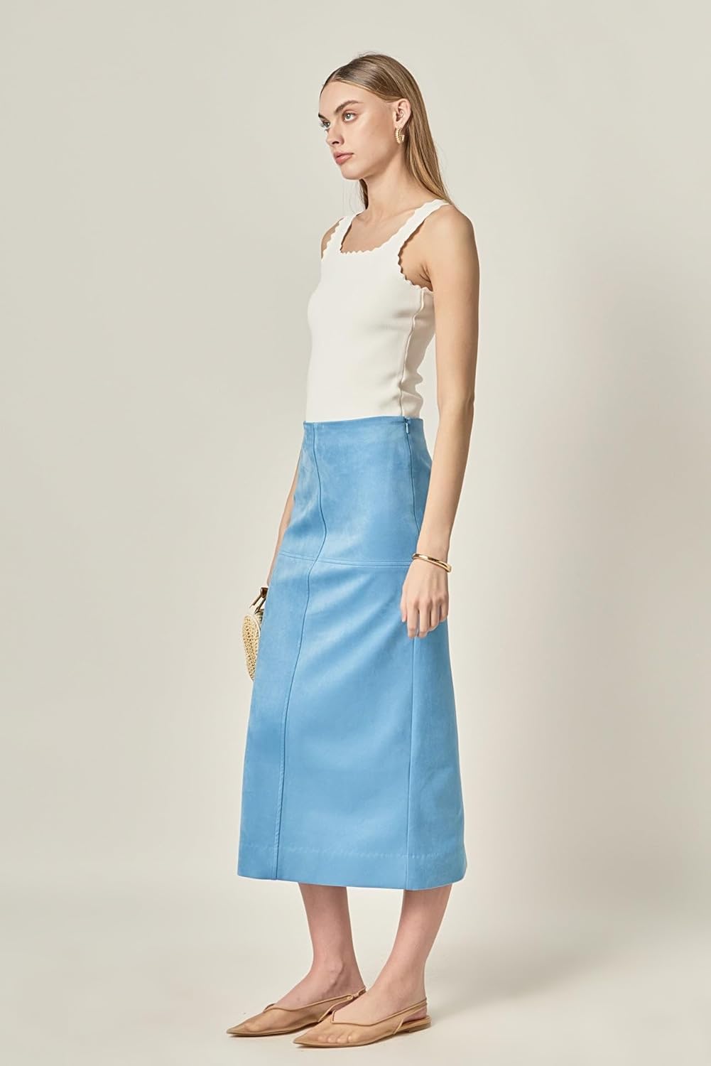 English Factory Women's Faux Suede Midi Skirt