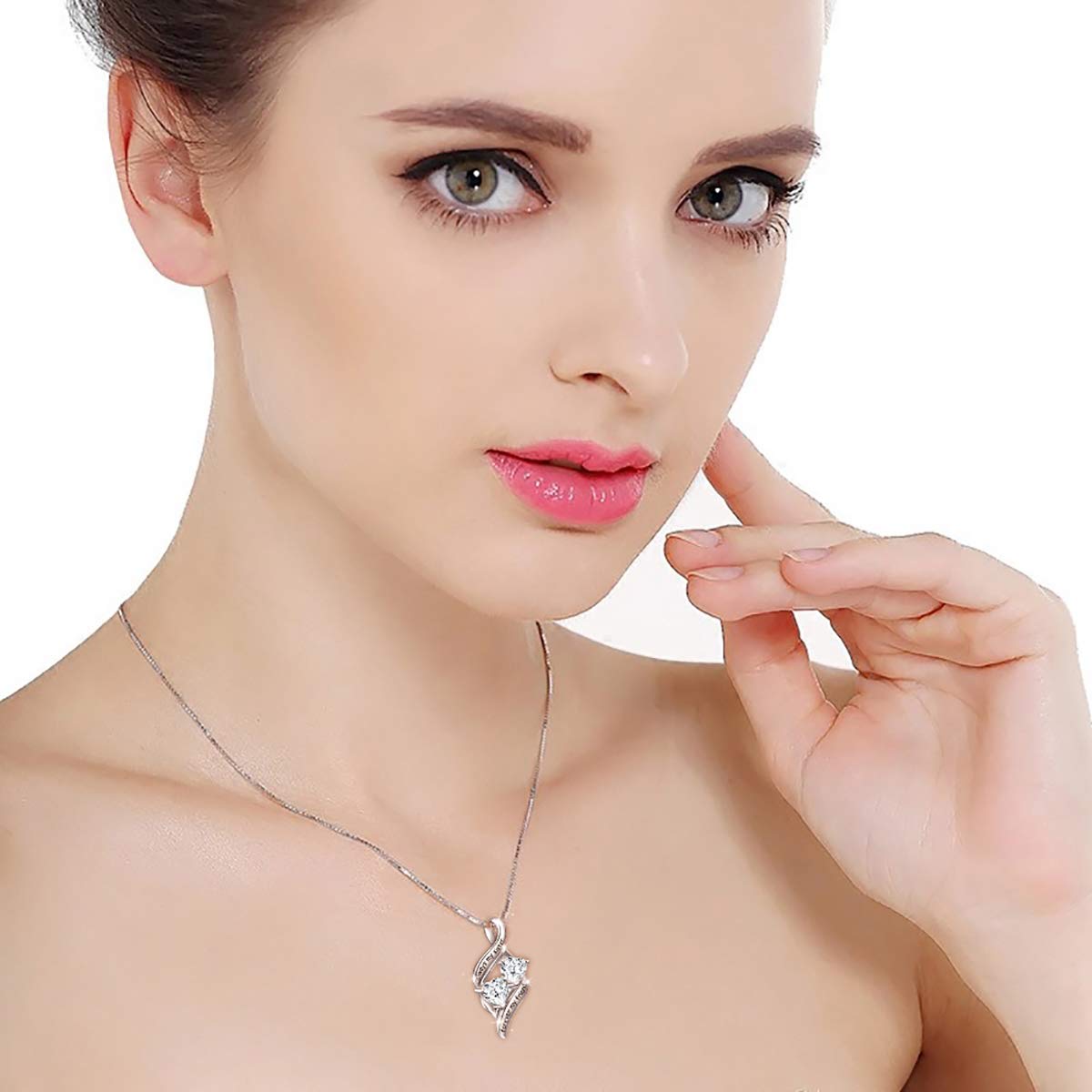 925-Sterlingsilber Herz Halskette für Frauen und Mädchen mit Gravur „Immer meine Schwester/Mutter/Tochter, für immer meine Freundin“ – Familien Anhänger Schmuck mit Zirkoniasteinen Weihnachtsgeschenke