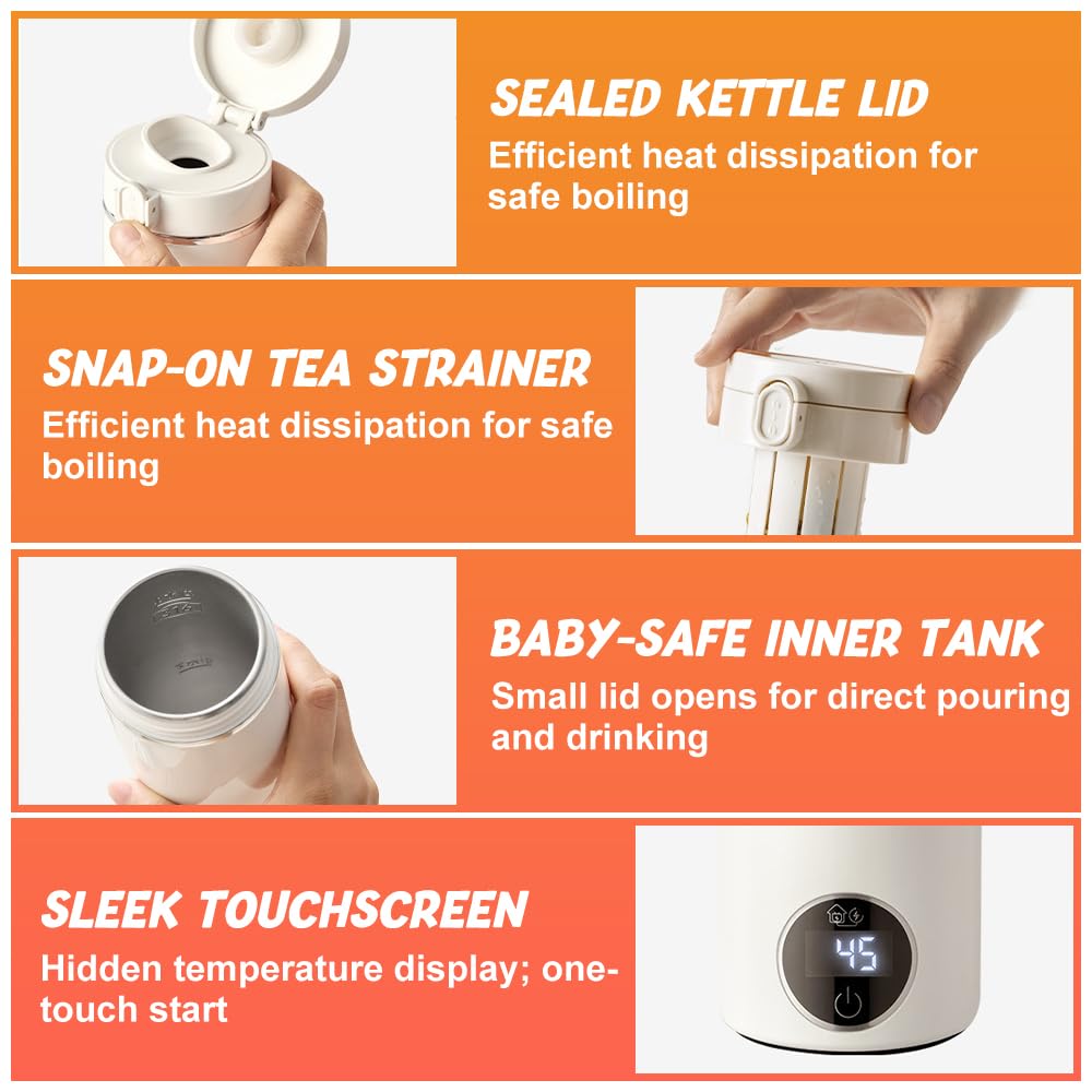 Mini Bouilloire Electrique, 500ML Petite Bouilloire électrique,300W Bouilloire USB, 6 Temperatures Mini Bouilloire Portable Arrêt Automatique, Chauffe Eau Portable pour Café Lait Thé Voiture