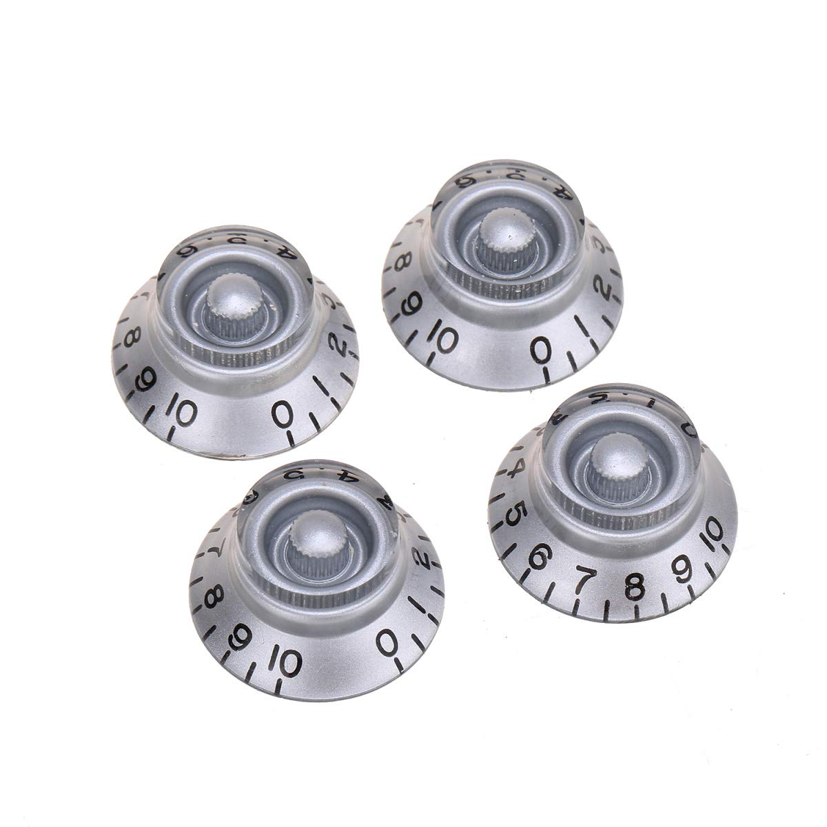 MusiclilyPro Imperial Inch Size Guitar Bell Top Hat Knobs Compatible with USA Made Les Paul Style, Silver (Set of 4)