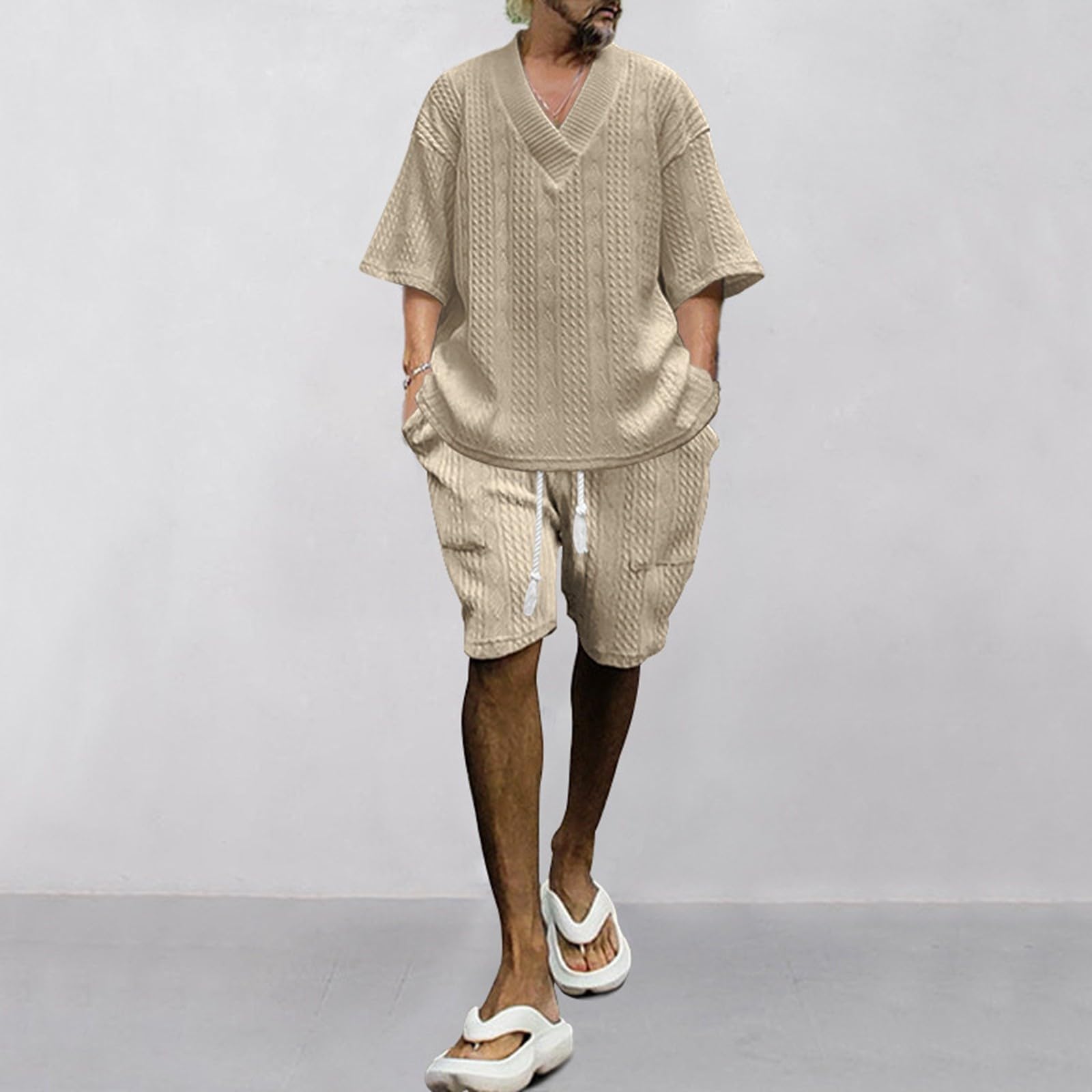 Tuta da uomo per matrimonio, completo in due pezzi, da uomo, in tinta unita, a mezza manica e pantaloni, set sportivo, per adolescenti, tuta estiva da spiaggia, abbigliamento casual 2024, maglione con
