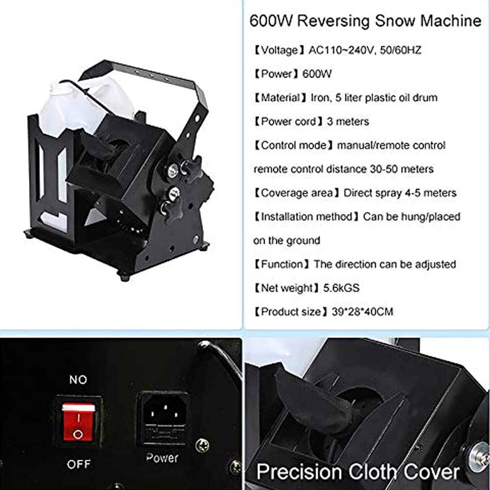 Máquina de nieve profesional, máquina de hacer copos de nieve portátil de 600 W con control remoto, máquina de efectos de escenario de copos de nieve para exteriores e interiores, cobertura de 4-5 m