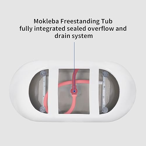 Miniatura 5 de Mokleba Bañera independiente de acrílico de 66 pulgadas, con una sola pantufla, bañera de pie con desbordamiento ranurado integrado, drenaje cromado
