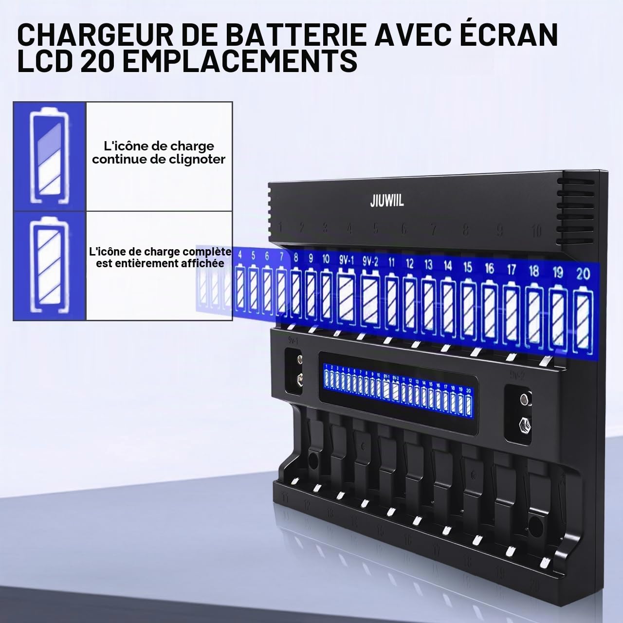 20+2 emplacements Chargeur de Piles AA AAA avec écran LCD | AA AAA chargeur de piles Chargeur pour piles AA/AAA Piles rechargeables et piles 9V