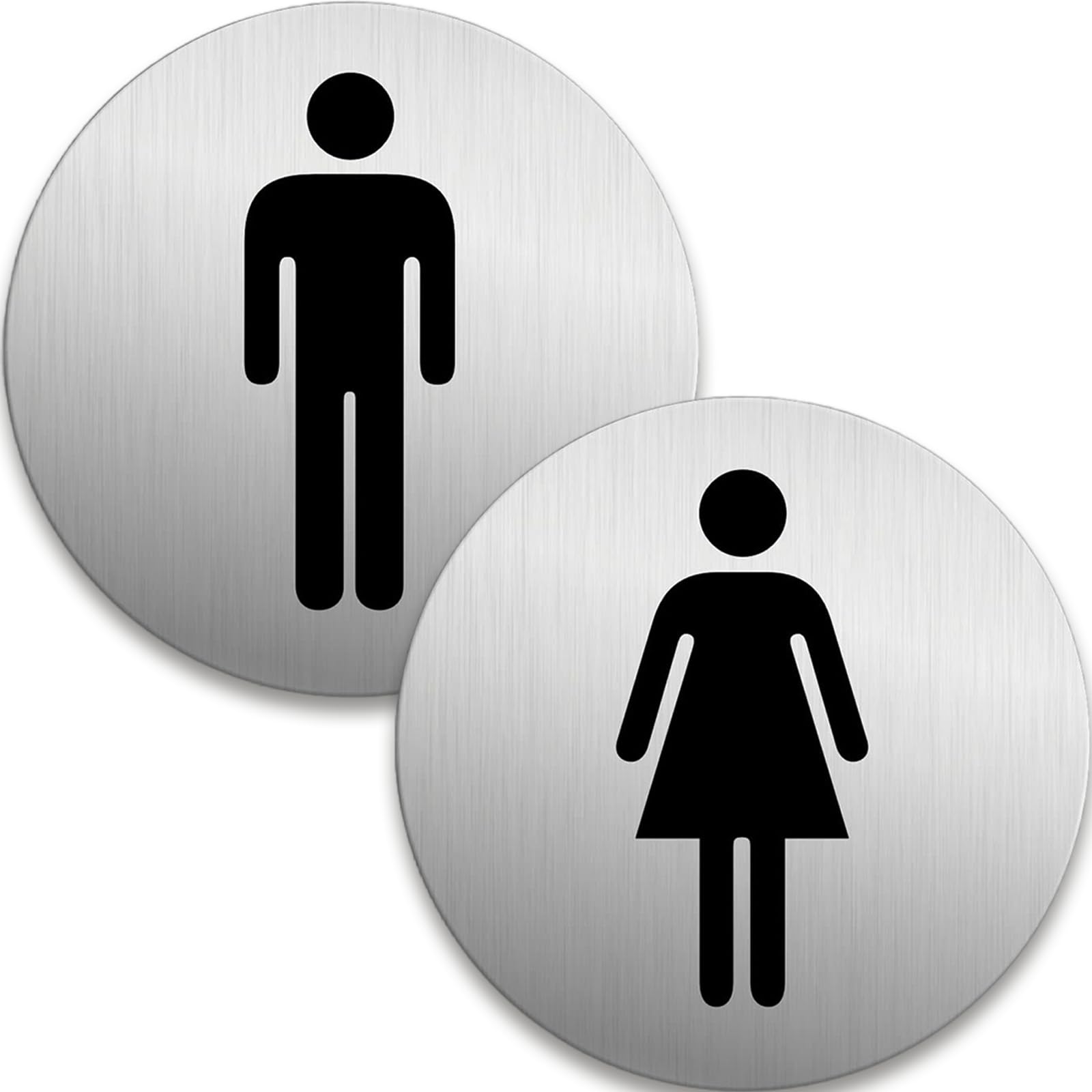 Men's and Women's Toilet Sign Set of 2 100 mm x 100 mm Self-Adhesive With 3M Tape Stainless Steel Safety Sign for Door