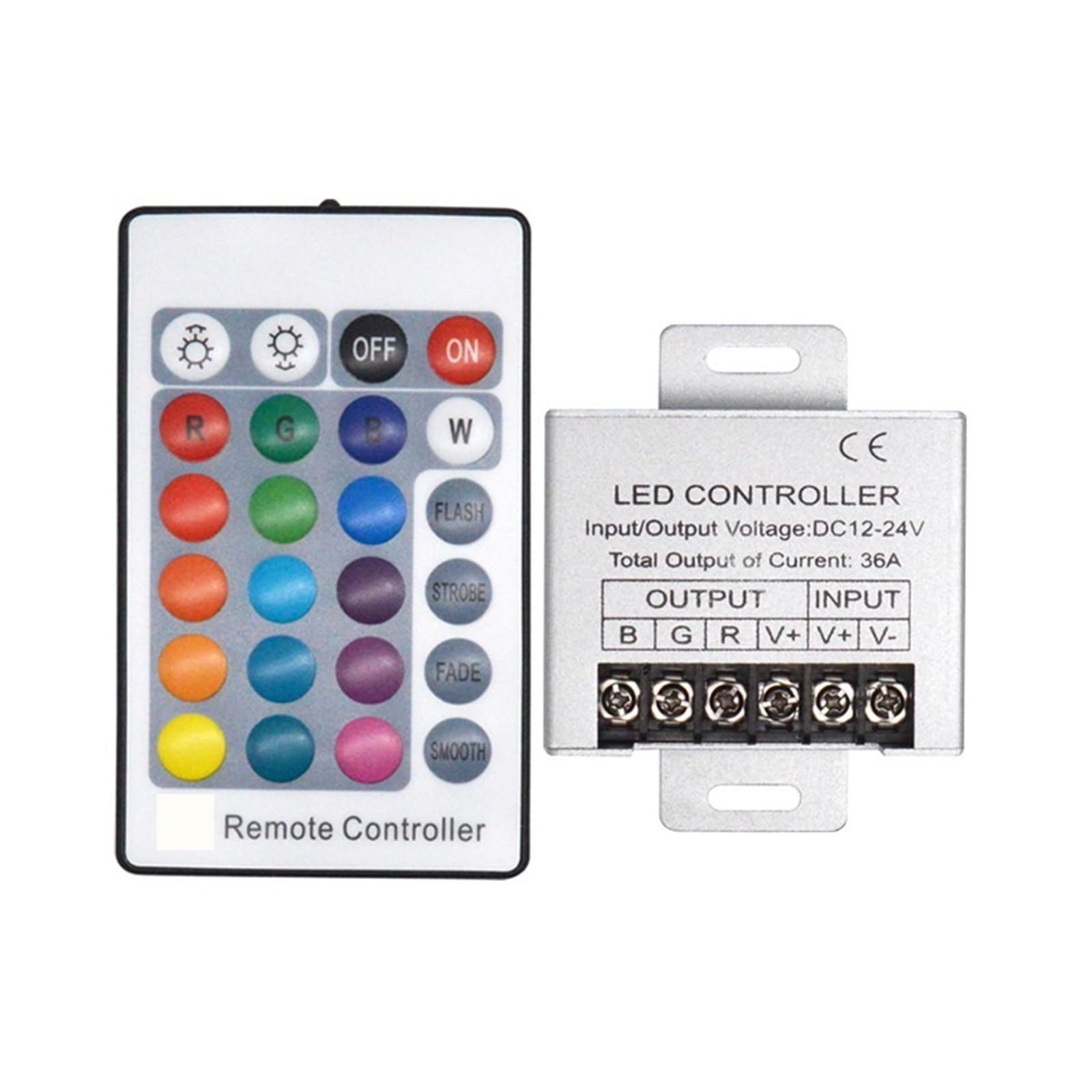 Controlador RGB de 24 teclas con robusta carcasa de aluminio para regular lámparas LED