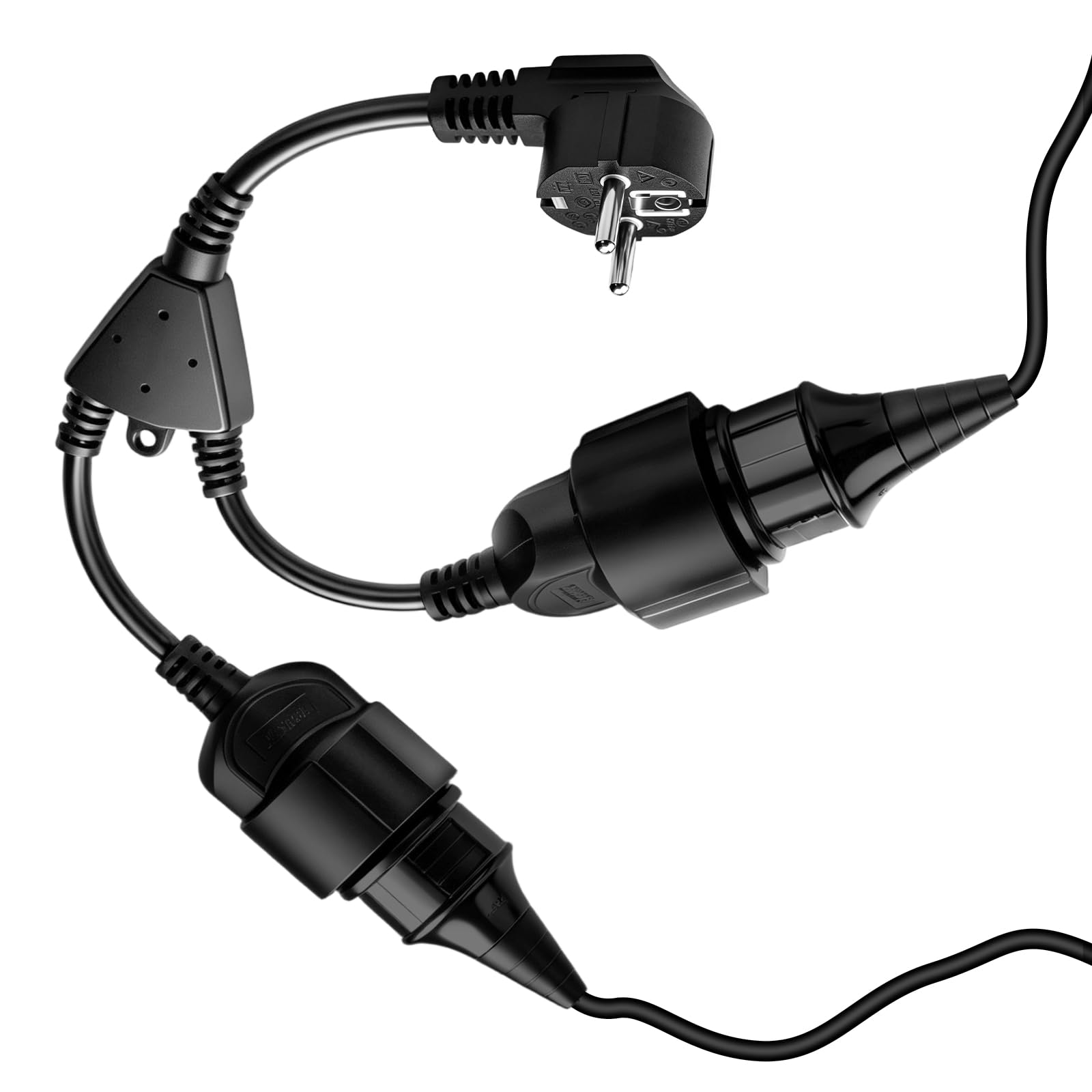 Doppelstecker Für Steckdose, Doppelstecker 250V/16A, Verlängerungskabel Steckdosenadapter 2fach, Doppelsteckdose für Haushalt, Büro und Küche (Schwarz)