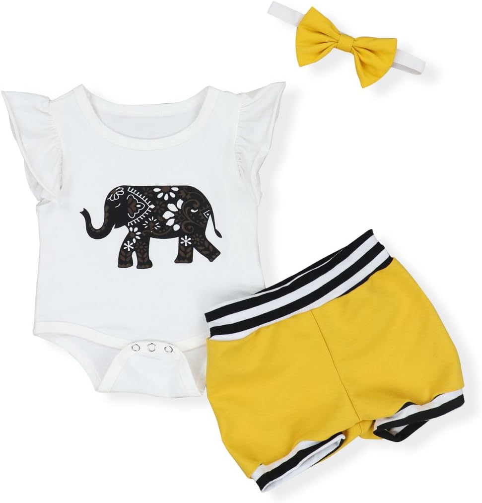 Newborn Baby Girl Clothes Outfits Infant Romper Ruffle Floral Pants Cute Winter Fall Clothes Set for Baby Girl (B-Yellow, 6-12 Months)