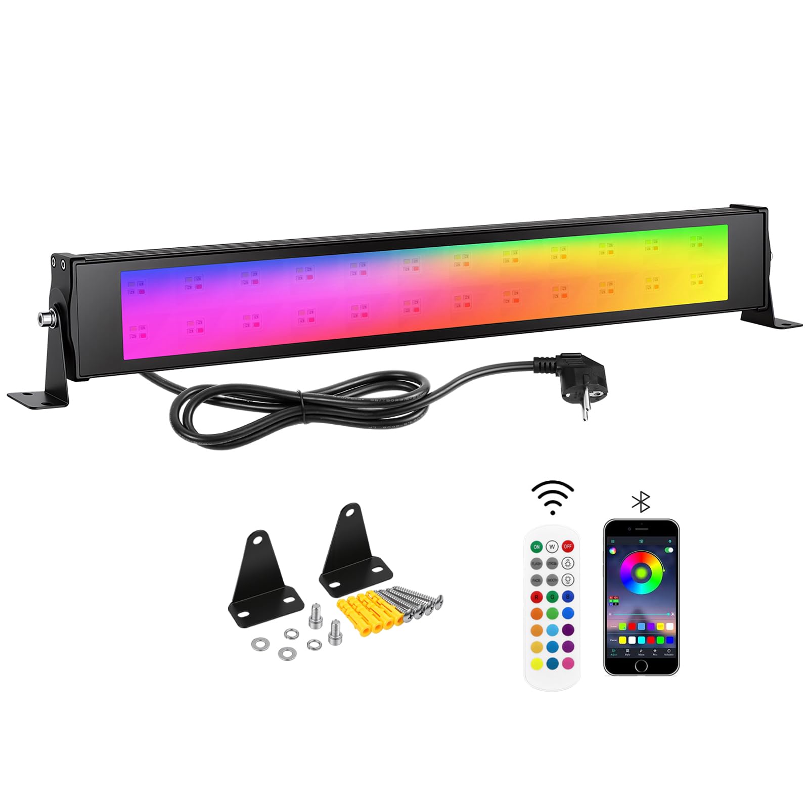 AUXTINGS 48 cm Proiettore da parete RGB, barra luminosa RGB scena, 16 milioni di colori, timer e sincronizzazione musicale per feste di compleanno, giardino e decorazione della parete