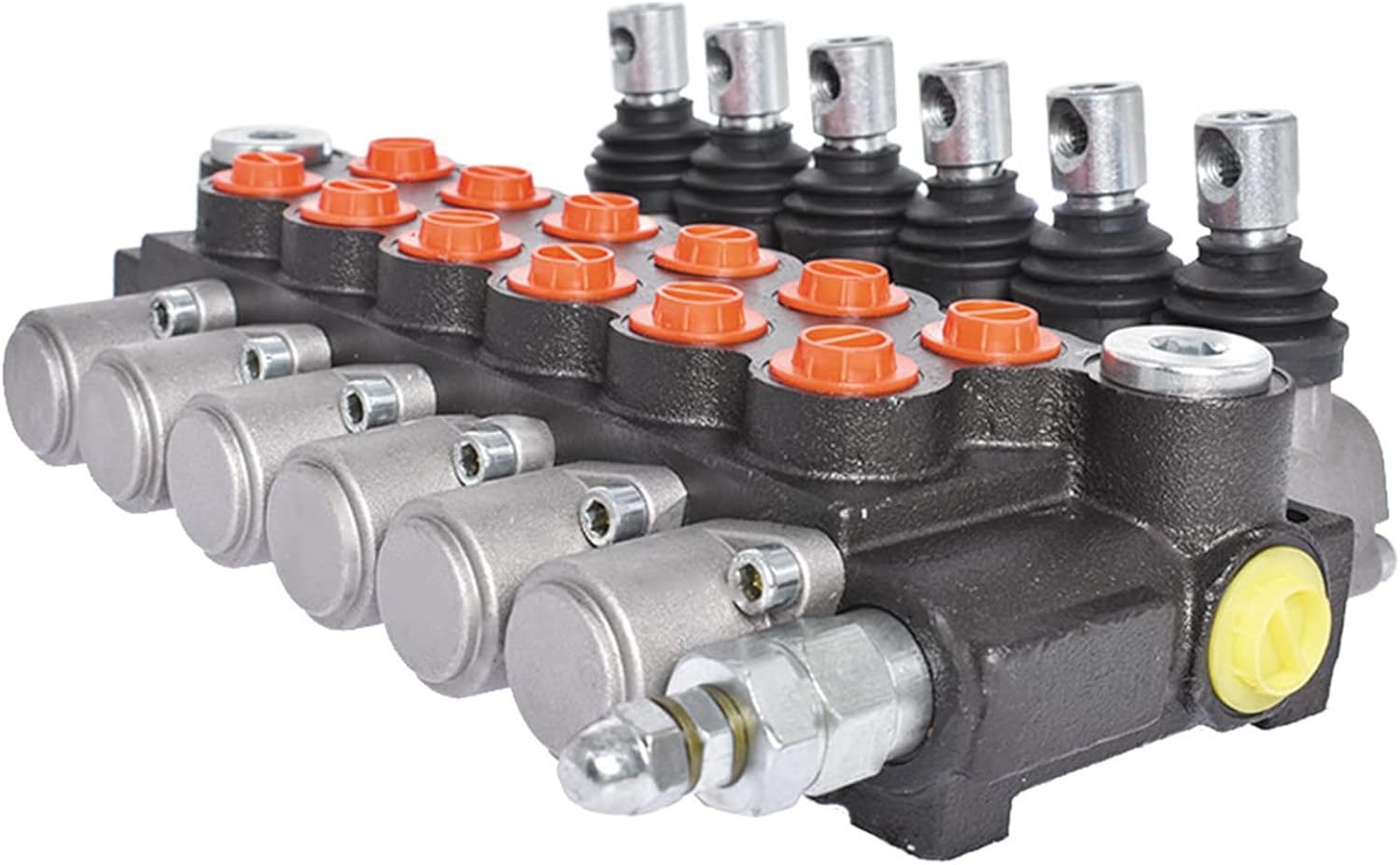 Marddpair ALL-CARB Hydraulic 6 Spool Directional Control Valve, Double Acting, 13GPM, 3600PSI, SAE Ports, Cast Iron Body
