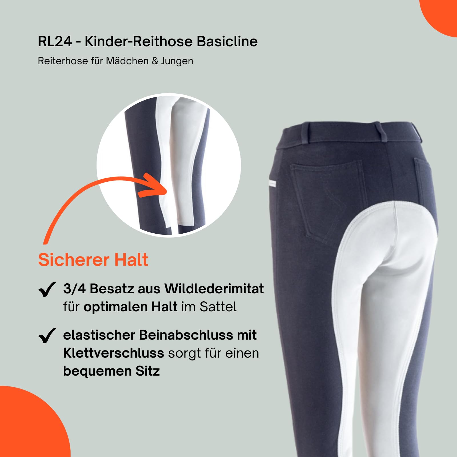 HKM by Reiterladen24 Basicline Pantaloni da equitazione per bambini, inserto scamosciato