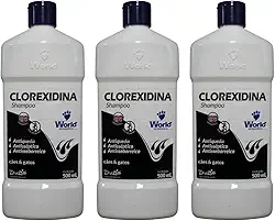 Shampoo Clorexidina Antisséptico e Antiqueda para Cães e Gatos, 500 ml, Embalagem com 3 Unidades