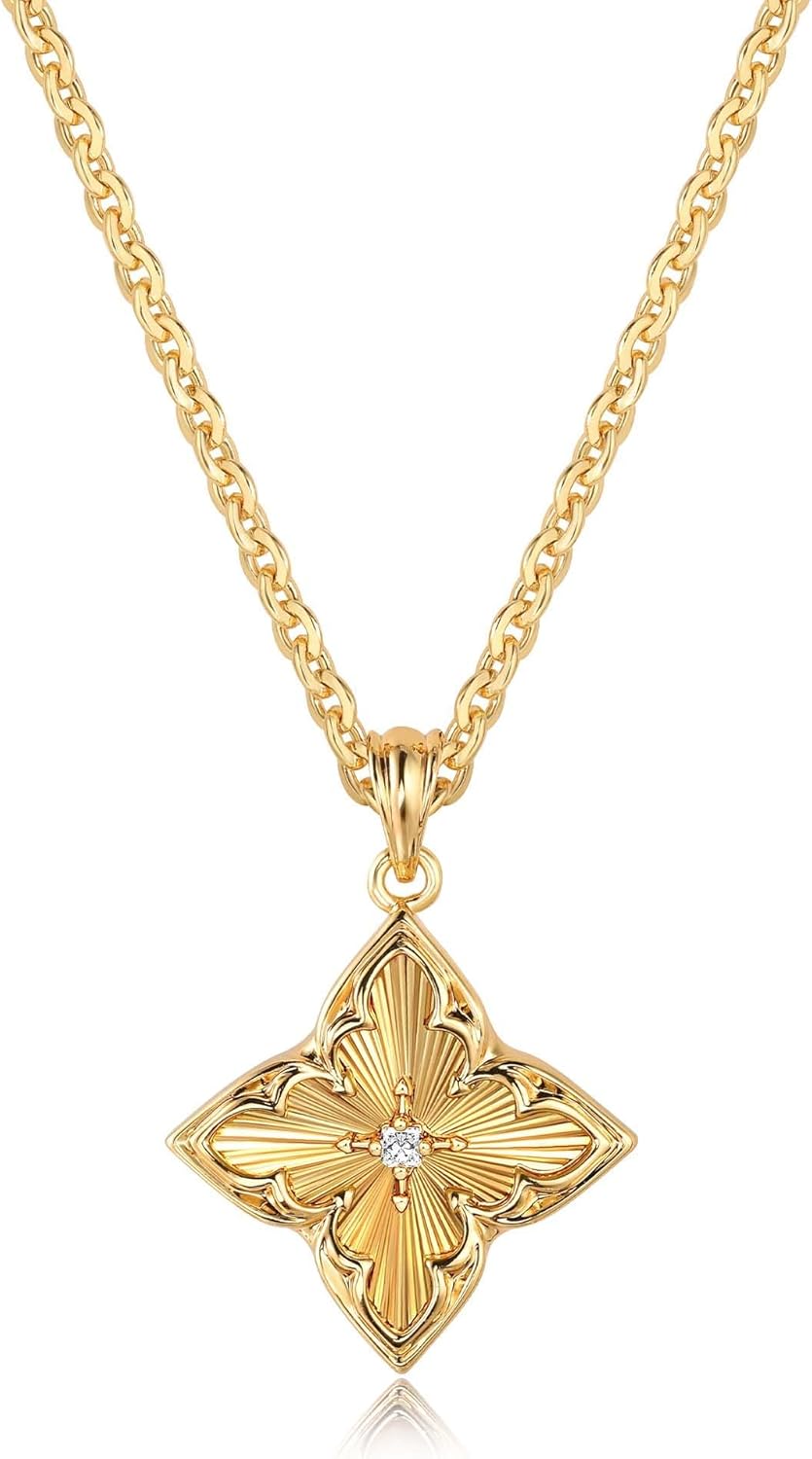 LOYATA Gold Clover Necklaces for Women,Dainty 14K Gold Plated Cubic Zirconia Four Leaf Clover Necklace Charms Lucky Gold Pendant Necklace for Women Fashion Jewelry Gifts