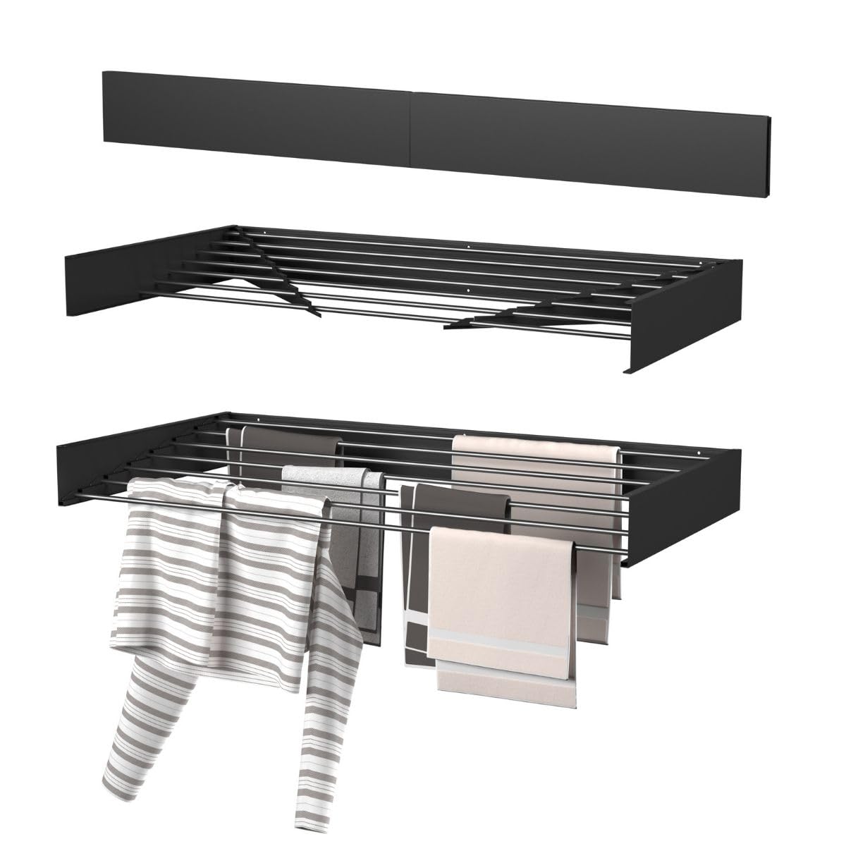 Wäscheständer Ausziehbar - Wandmontage, 8,4m Trockenlänge, Klappbarer Wäschetrockner 120cm, Schwarz, Robust & Platzsparend, Ideal für Innen- und Außenbereich