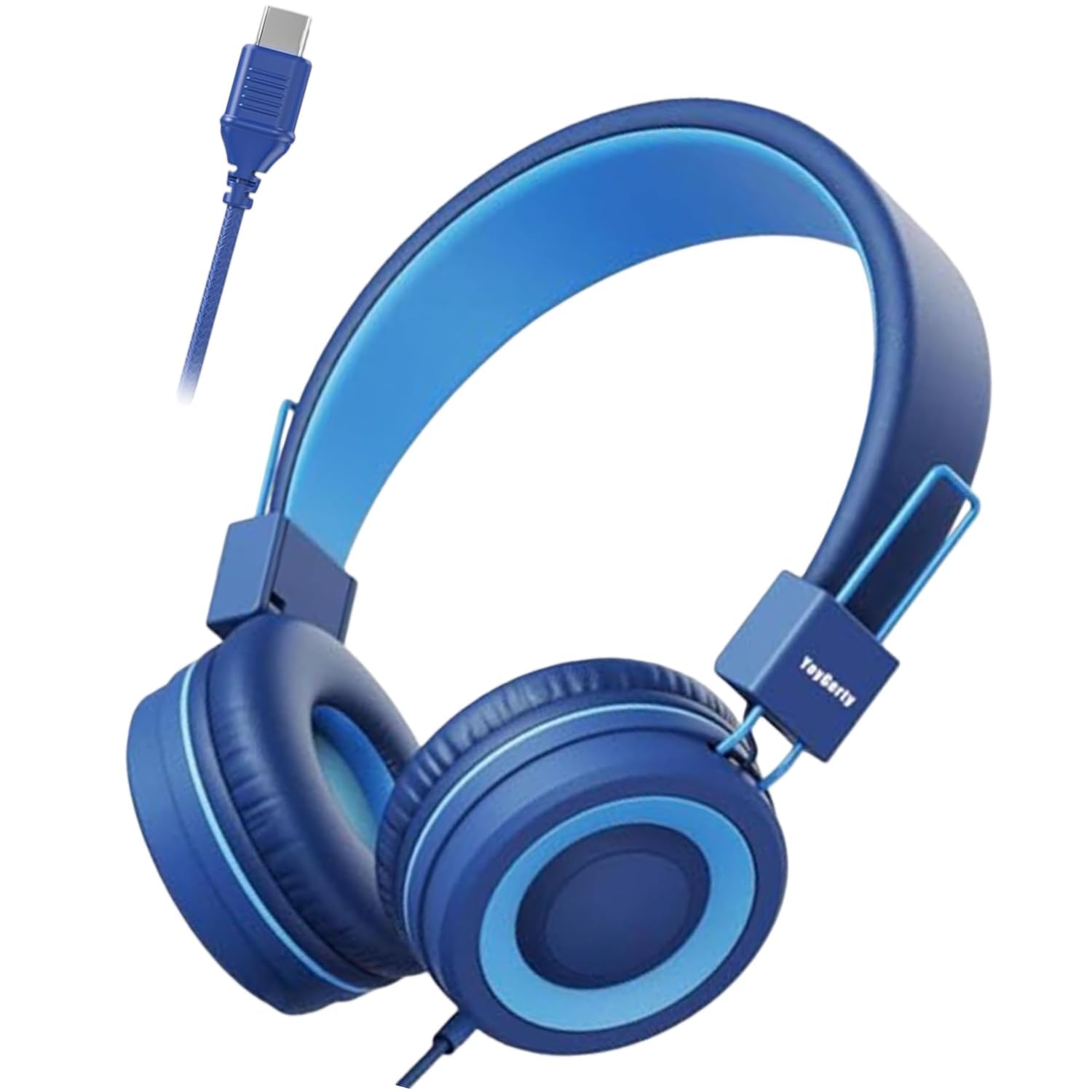 Auriculares USB C para niños, auriculares USB tipo C para niños, limitador de volumen de 94 dB, auriculares supraaurales con cable para niños, niños, adolescentes, niños, niñas, azul marino