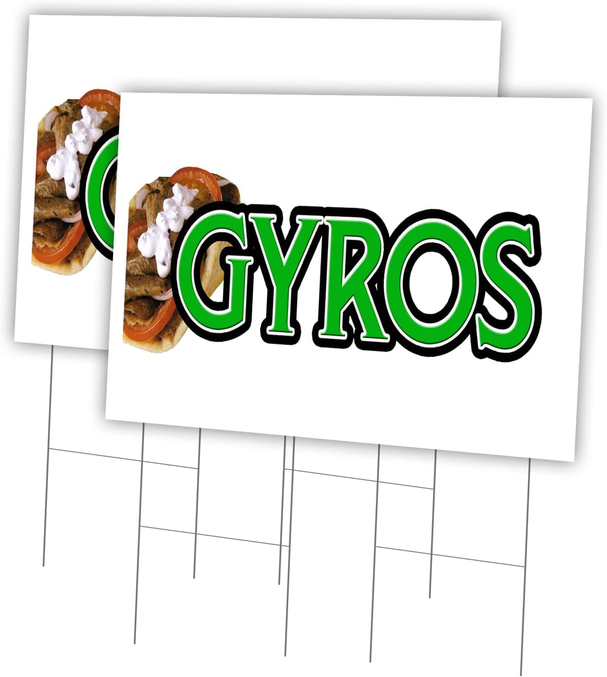 Gyros 2 Pack of 12" x 16" Yard Sign & Stake | Advertise Your Business | Stake Included Image On Both Sides | Made in The USA