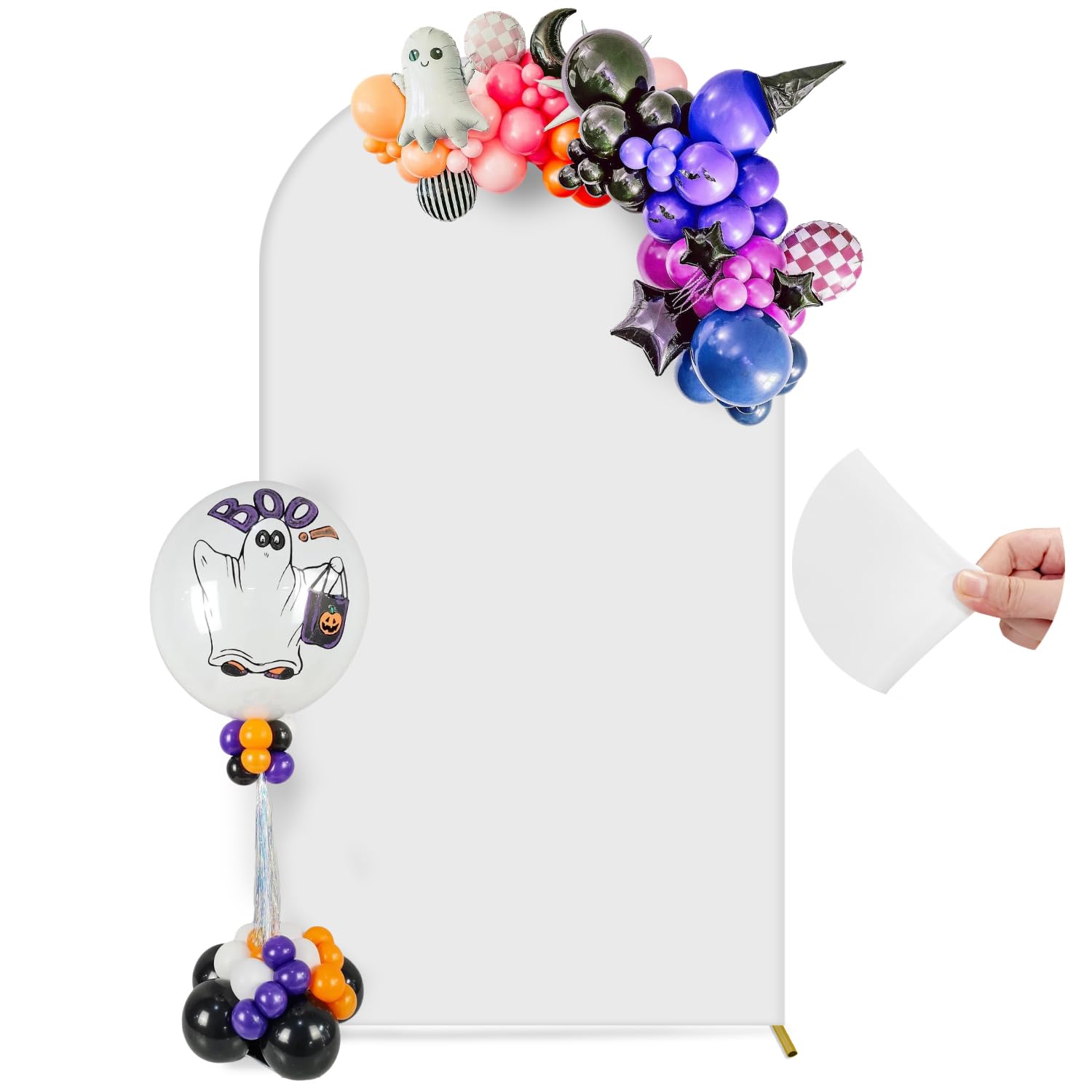 7.2FT Arch Backdrop Cover, Wedding Arch Cover Spandex Fitted Stretchy Background Stand, 2-Sided White Backdrop for Birthday Party Decorations Ceremony