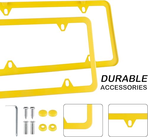Miniatura 9 de Alpmosn 2 marcos de matrícula de acero inoxidable, 4 agujeros, cubiertas para matrícula de automóvil con tornillos, arandelas y tapas, accesorios