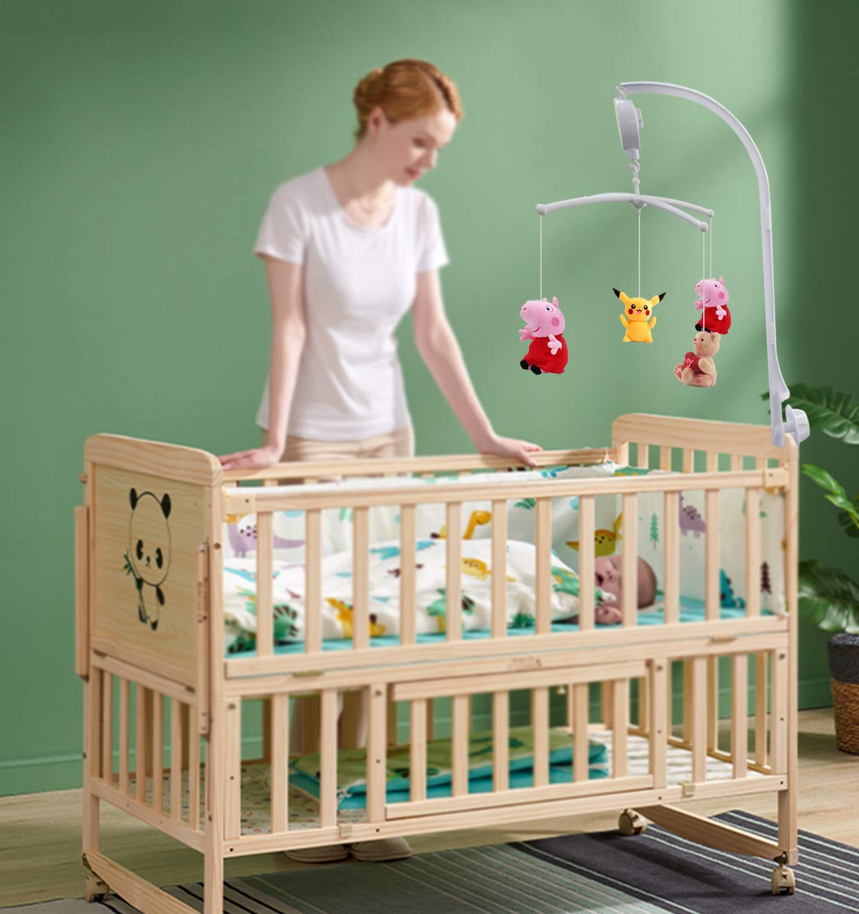 Caja de música móvil para cuna de bebé blanca de 26 pulgadas, soporte de brazo, soporte de brazo de tuerca, tornillo de tuerca, caja de música, juego de piezas para cama de bebé Perambulador (sin 7