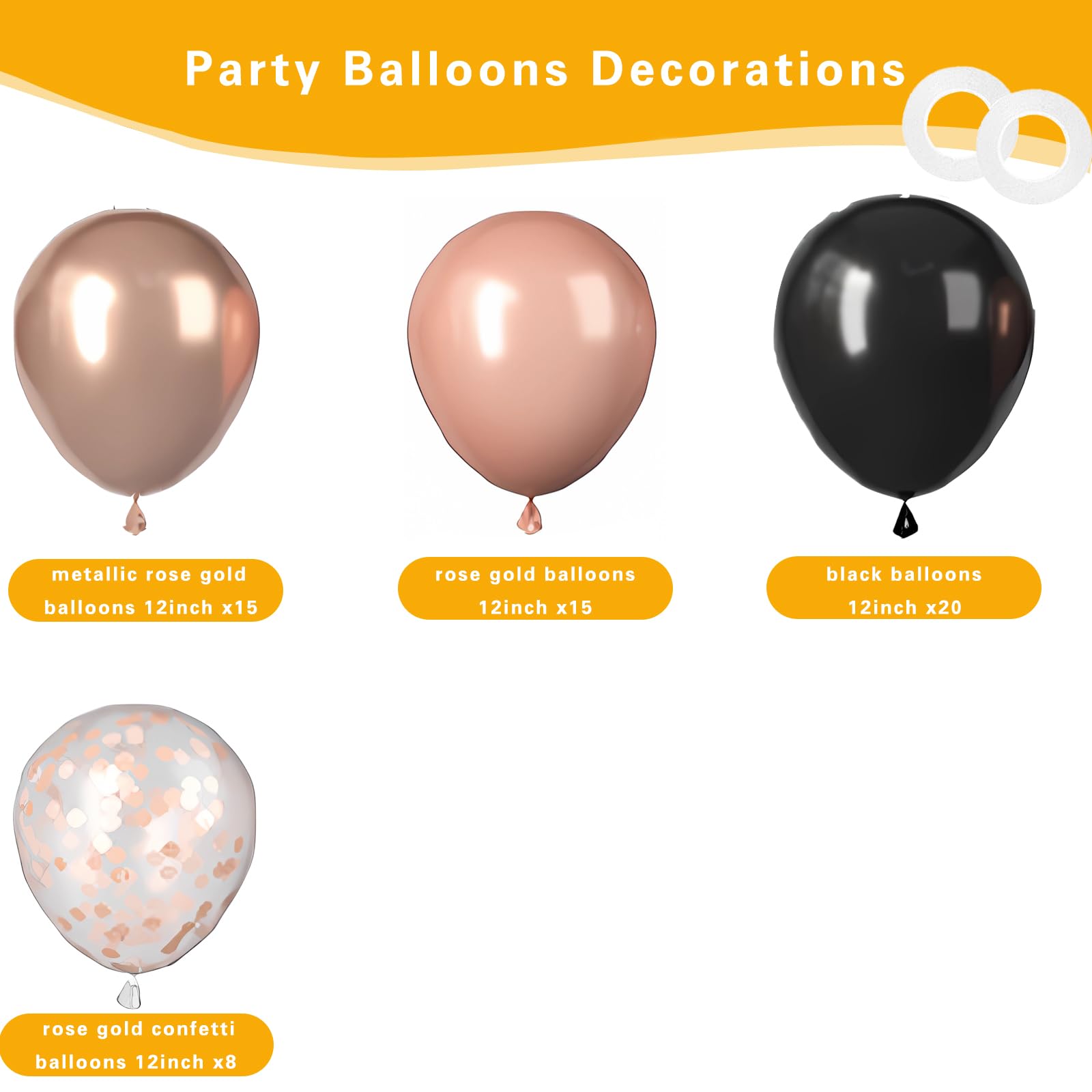 Rose Gold Black Balloons, 60 Pcs 12 Inch Metallic Rose Gold Black Pearl Rose Gold Confetti Latex Balloons for Women Girls Birthday Party Wedding Bridal Shower Graduation Decorations