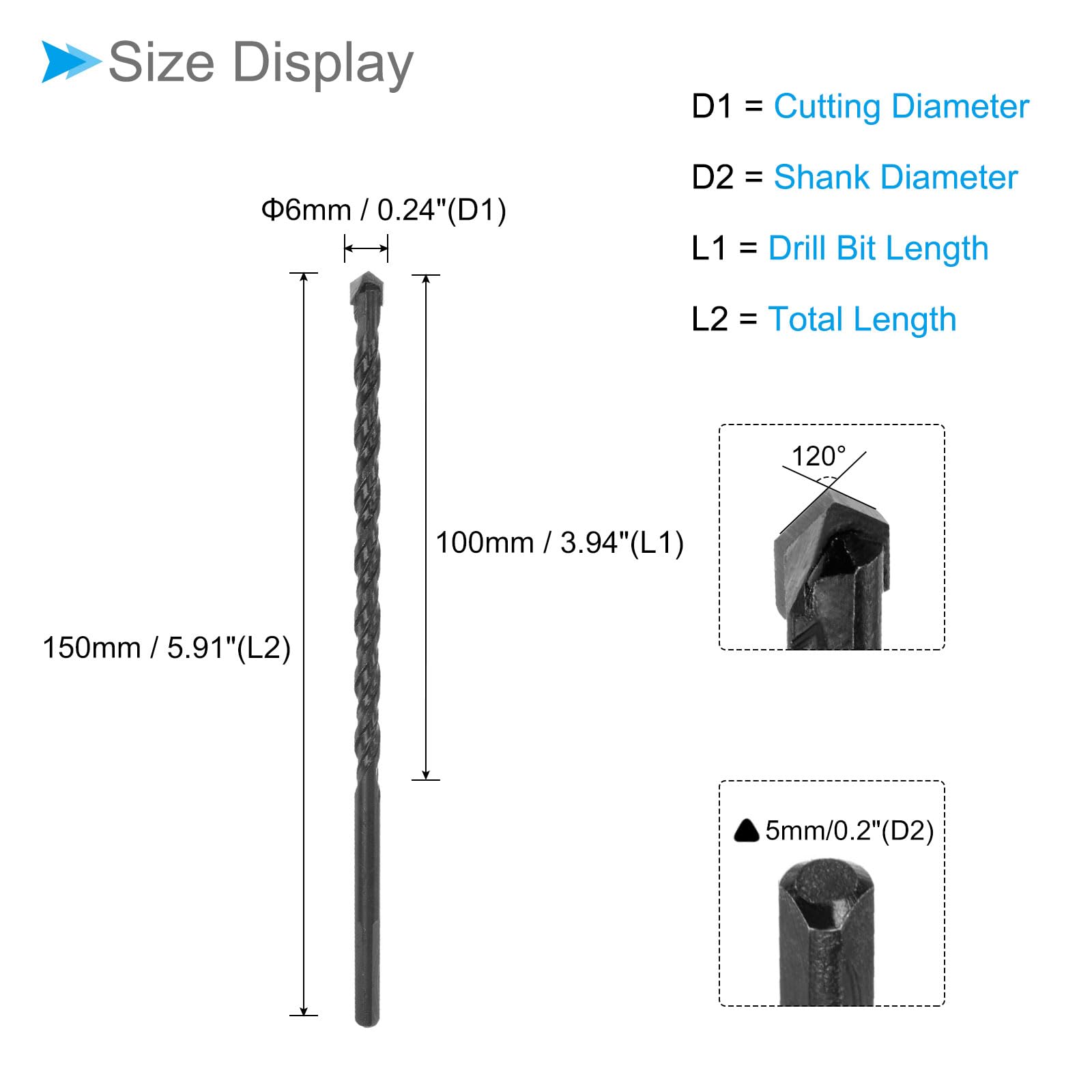 CoCud Masonry Drill Bits, 6mm Cutting Diameter, Fast Spiral Rotary Carbide Tips Assorted - Image 2