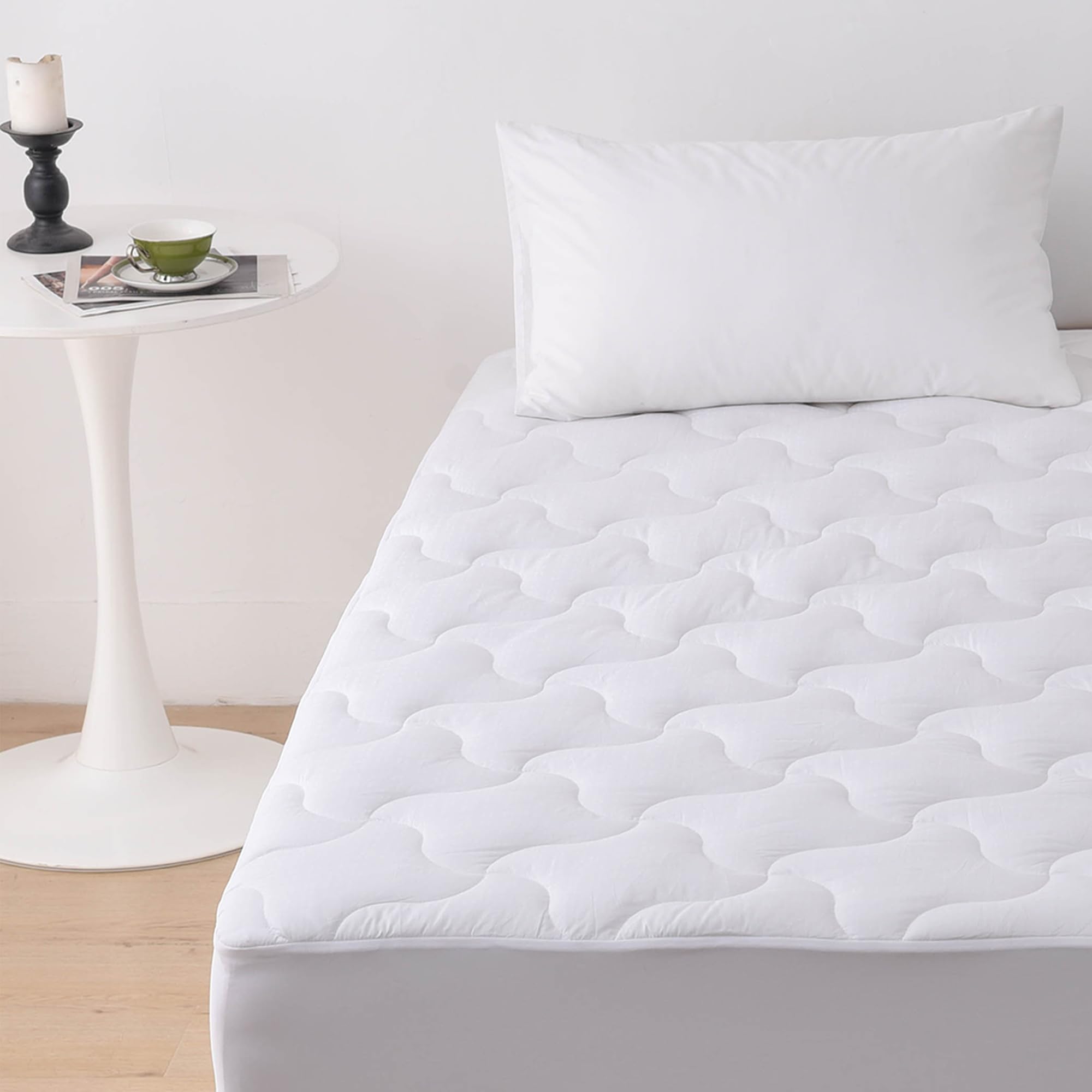 Glamhaus White Mattress Topper Thick Box Stitched Cushioned Bed Topper Anti Allergy Resistant Oeko Tex 100 And Silvadur Standard With Fitted Skirt (Single 90 X 190Cm)