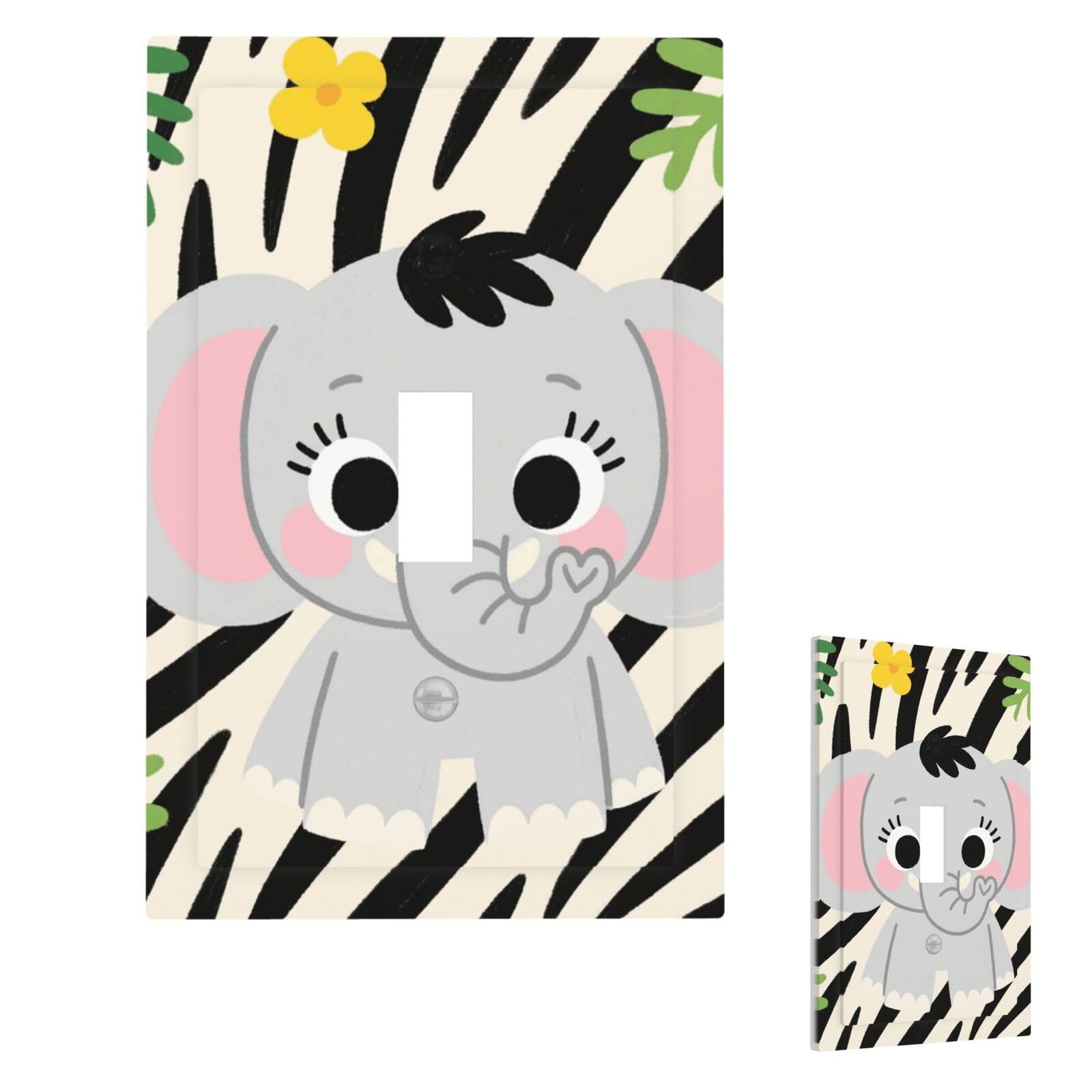 Cute Elephants Wall Plate Cover Modern Decorative 1 Gang Light Switch Cover Unbreakable Receptacle Outlet Covers For Living Room Bedroom Home Decor Single Toggle