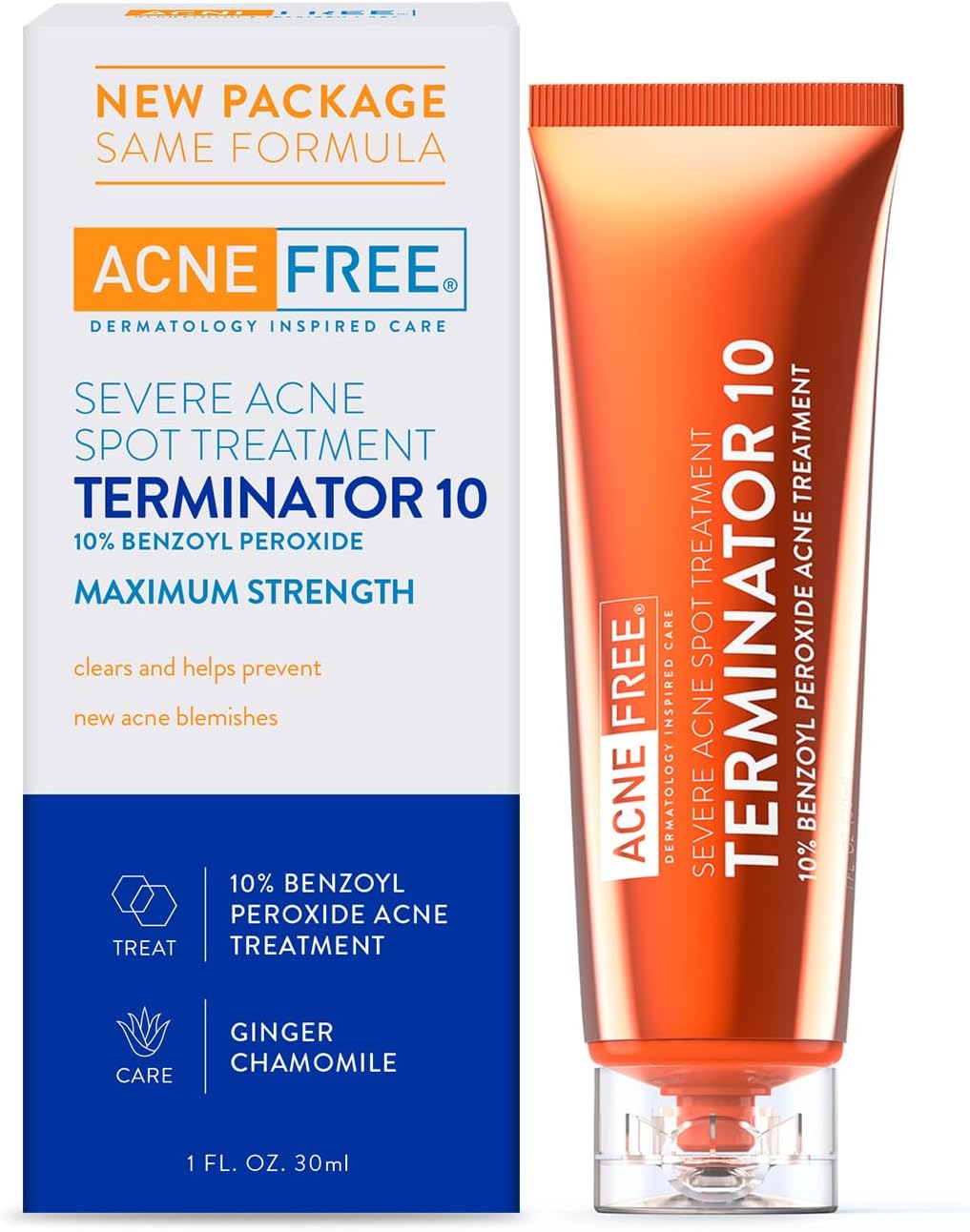 AcneFree Terminator 10 Acne Spot Treatment with Benzoyl Peroxide 10% Maximum Strength Acne Cream Treatment, 1 Ounce – Pack Of 1