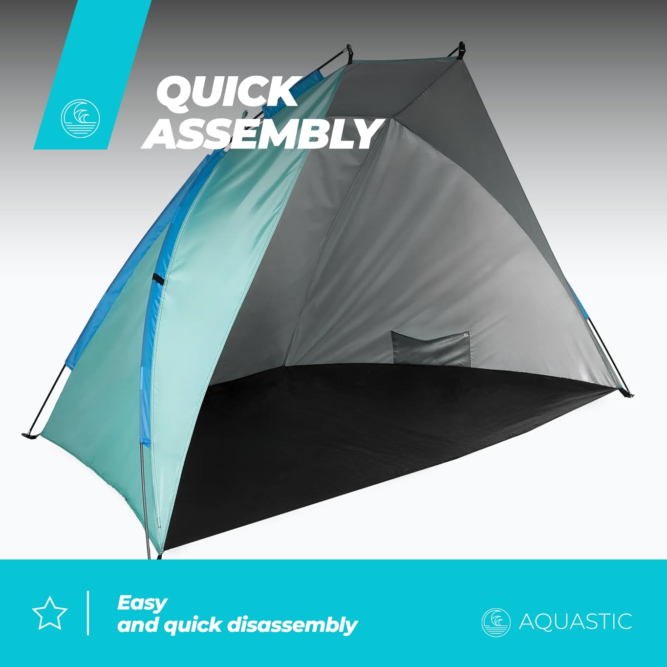 AQUASTIC Strandzelt Concielo Leichtes Kompaktes und Schützendes Zelt mit UPF 50 120x210x120 cm aus Strapazierfähigem Polyester und Glasfaser Ideal für den Strand Farbe Türkis